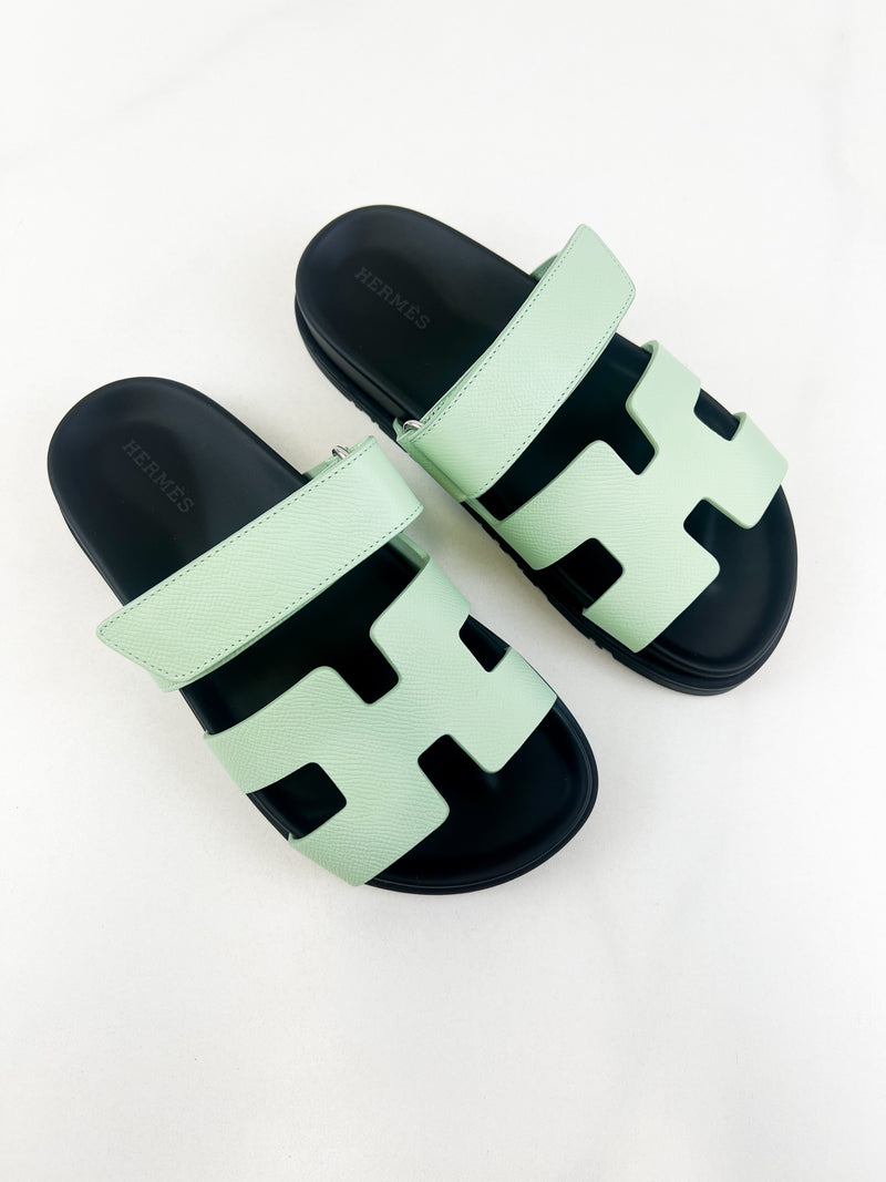 Hermes Chypre Sandals Vert Jade Epsom Size 35