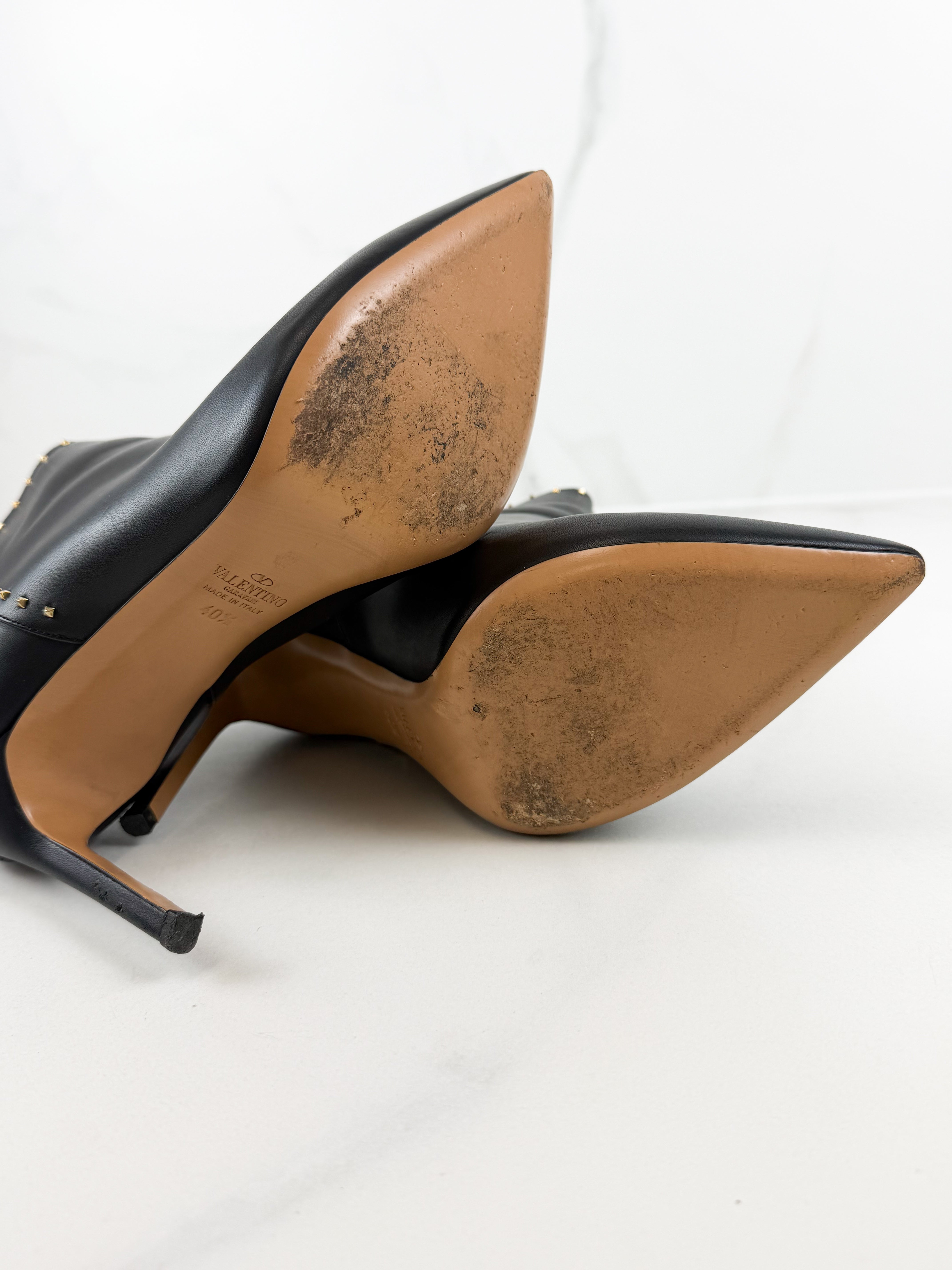 Valentino Black Leather Ankle Boots Size 40.5