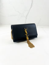 Saint Laurent Black Calfskin Monogram Kate Tassel Chain Wallet GHW