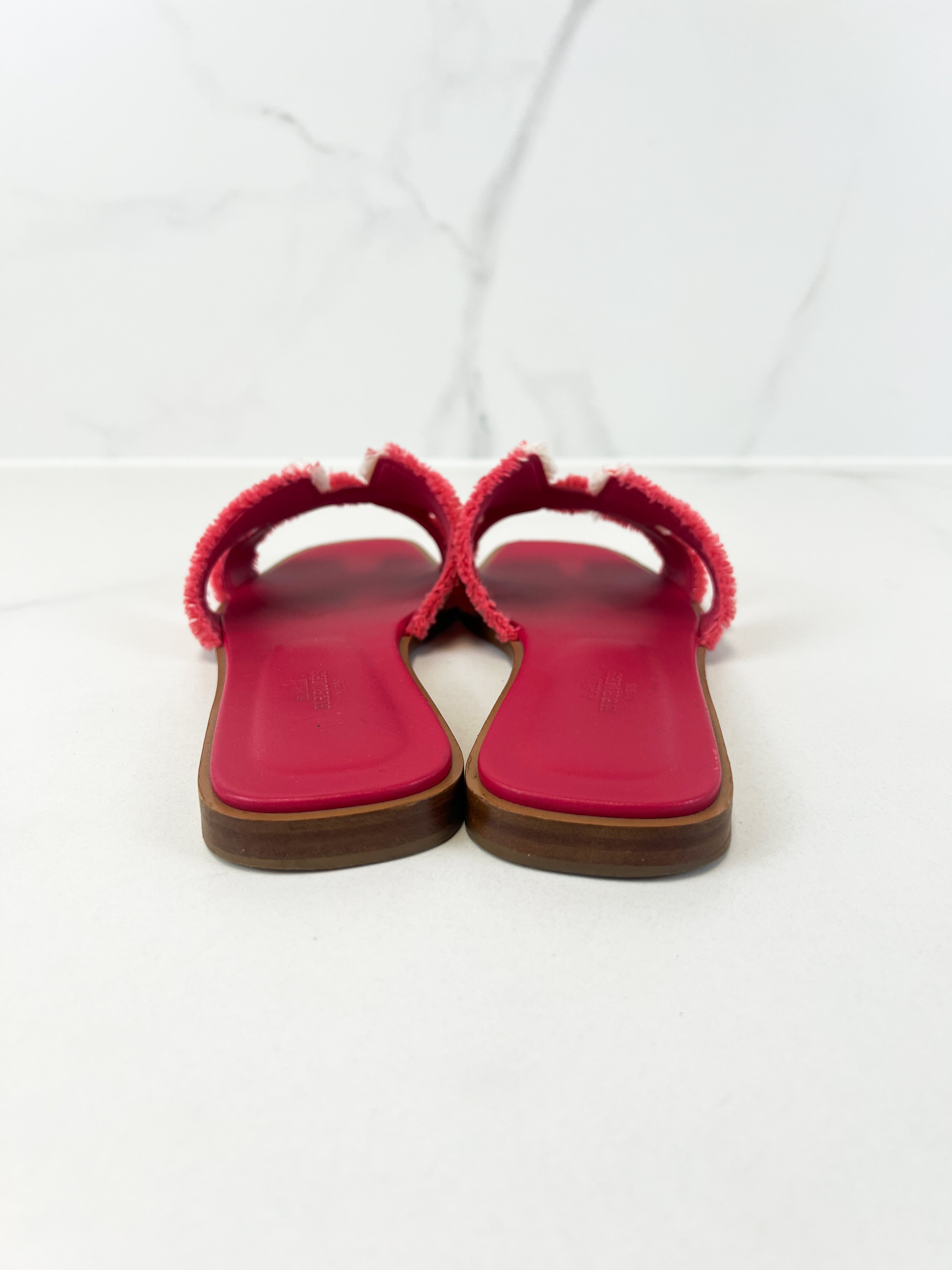 Hermes Oran Sandal in Pink Fabric Size 38.5