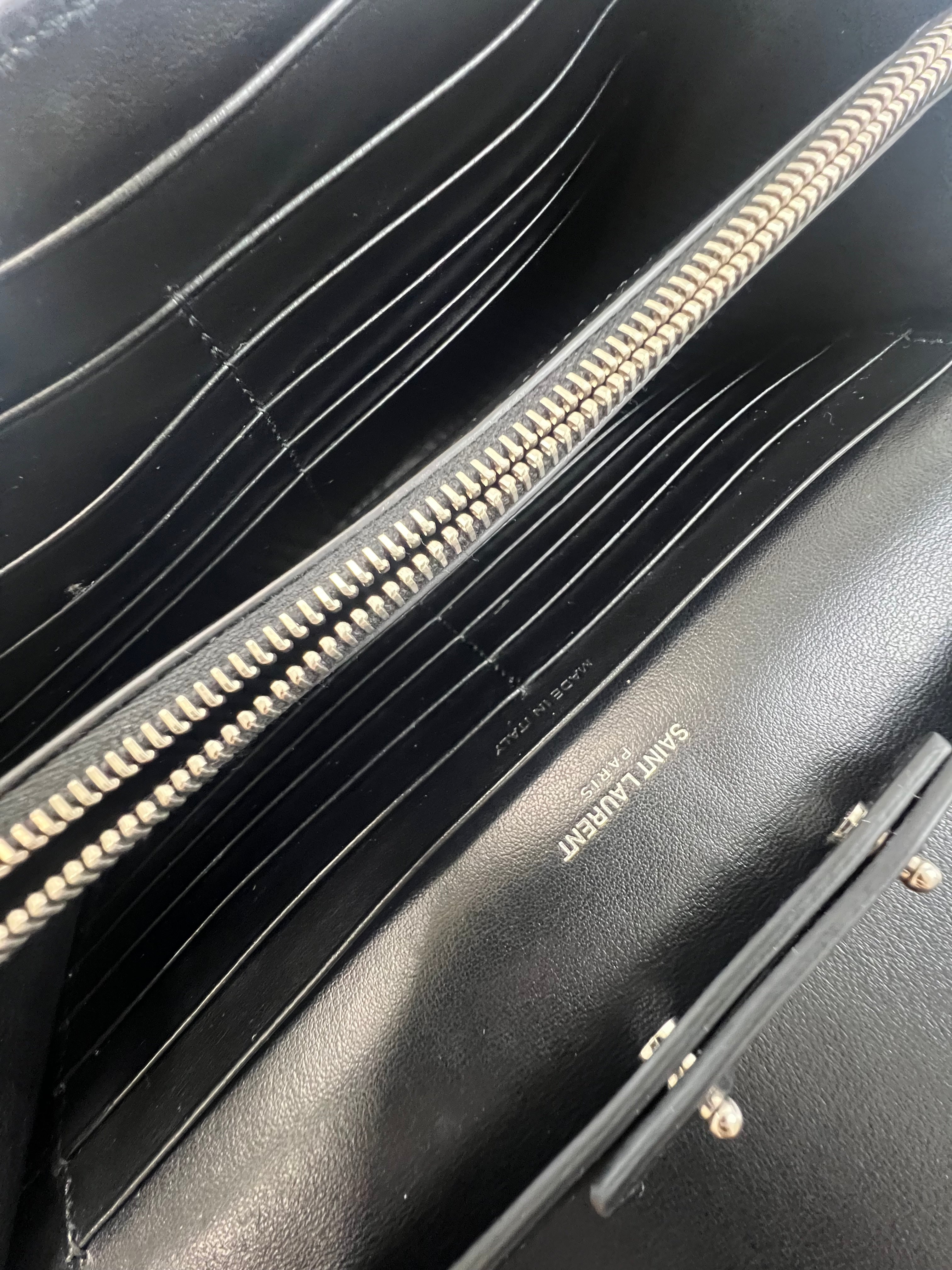 Saint Laurent Black Kate Chain Bag in Embossed Croc Leather