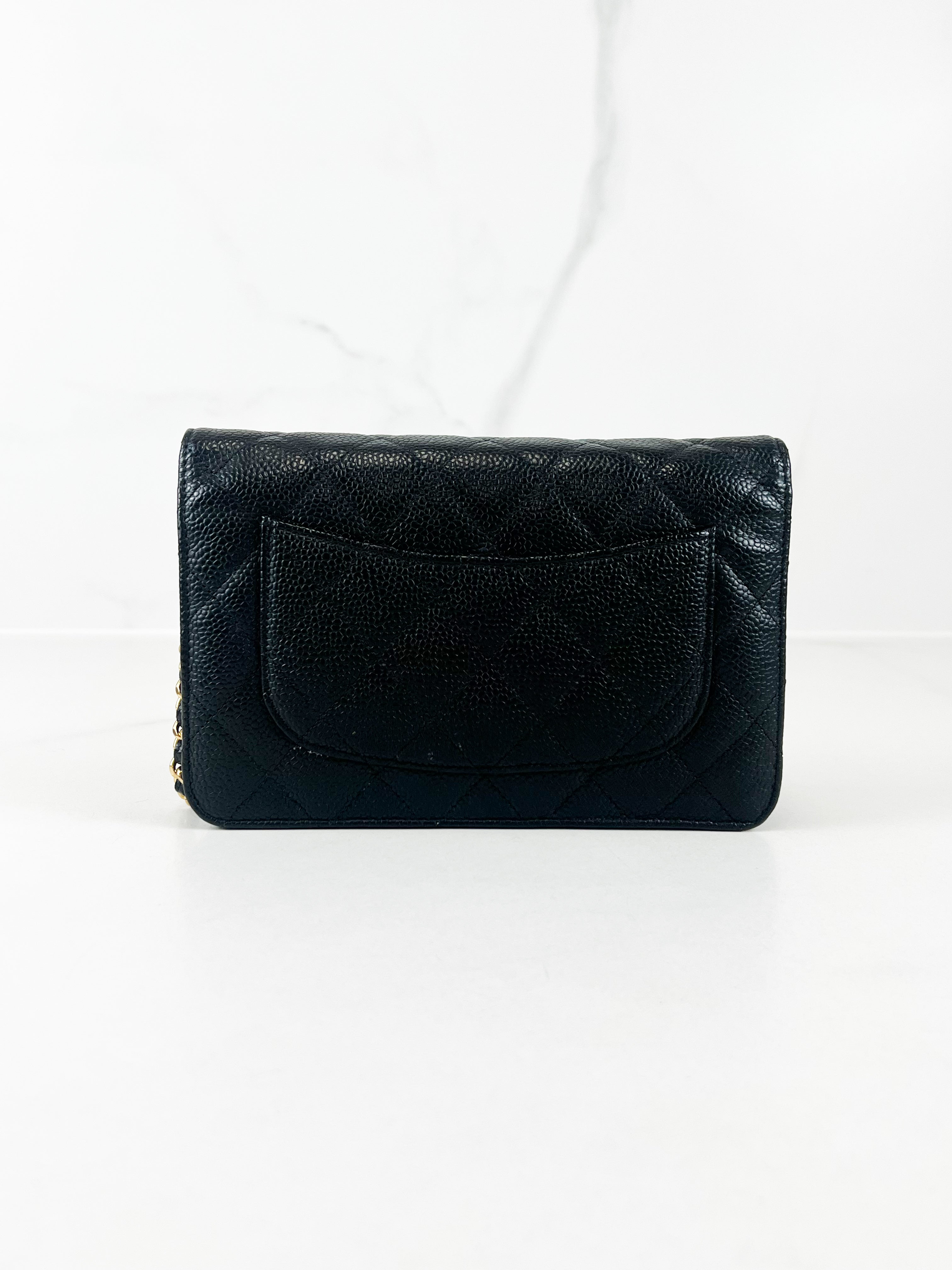 Chanel Black Caviar CC Classic Wallet On Chain GHW