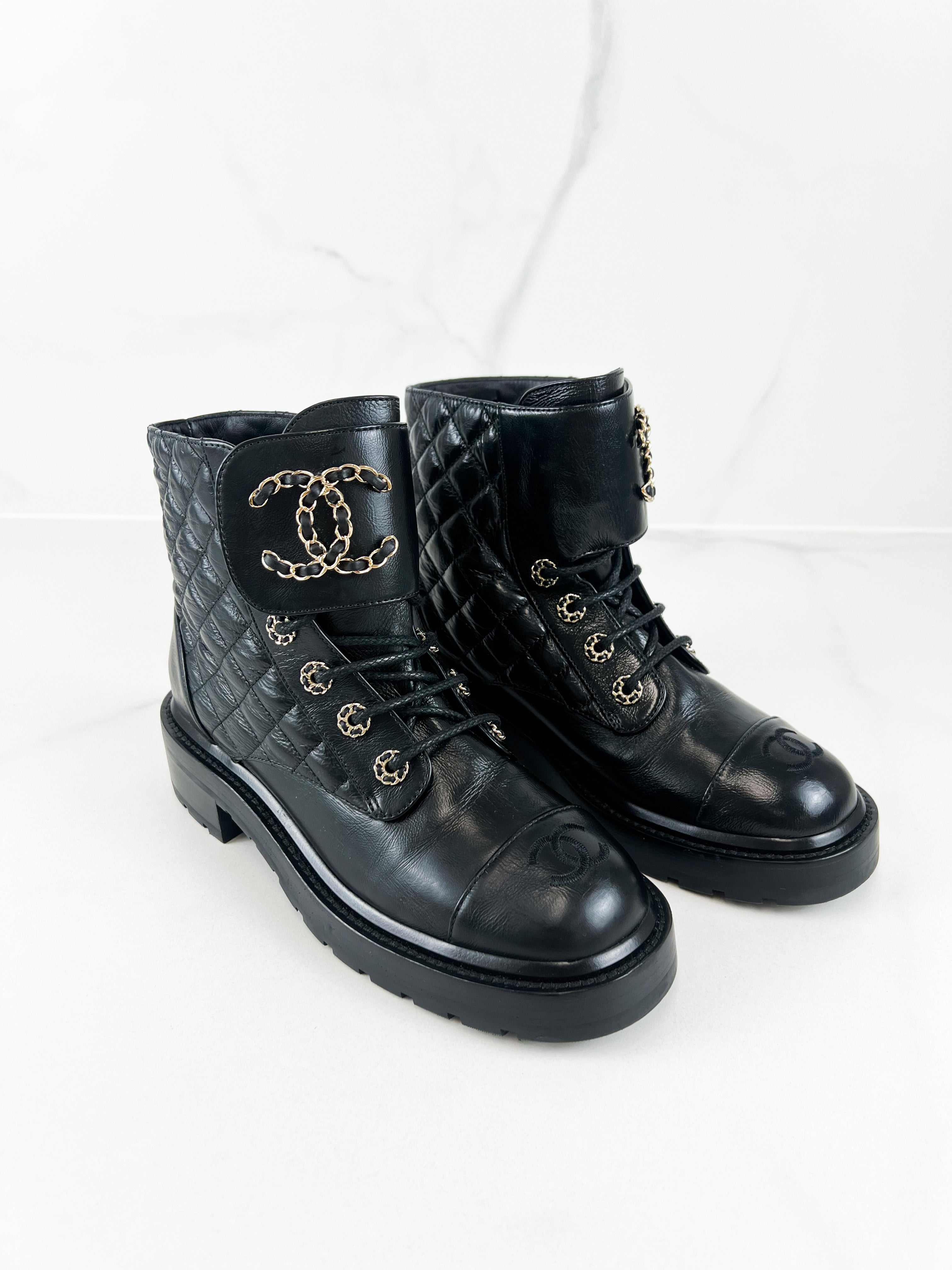 Chanel Quilted Combat Boot Size 38C