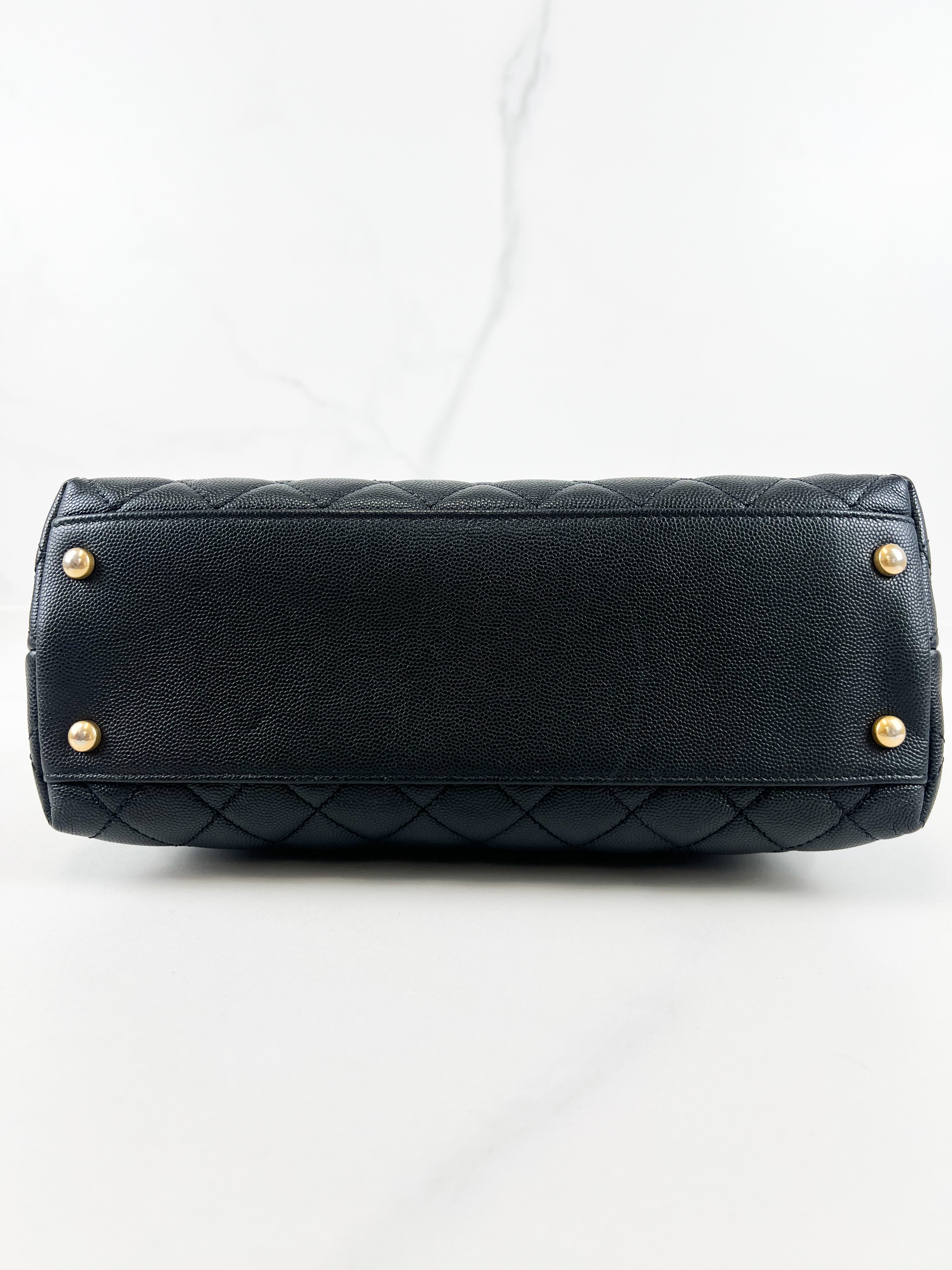 Chanel Medium Top Handle Coco in Black Caviar with Lizard Handle GHW