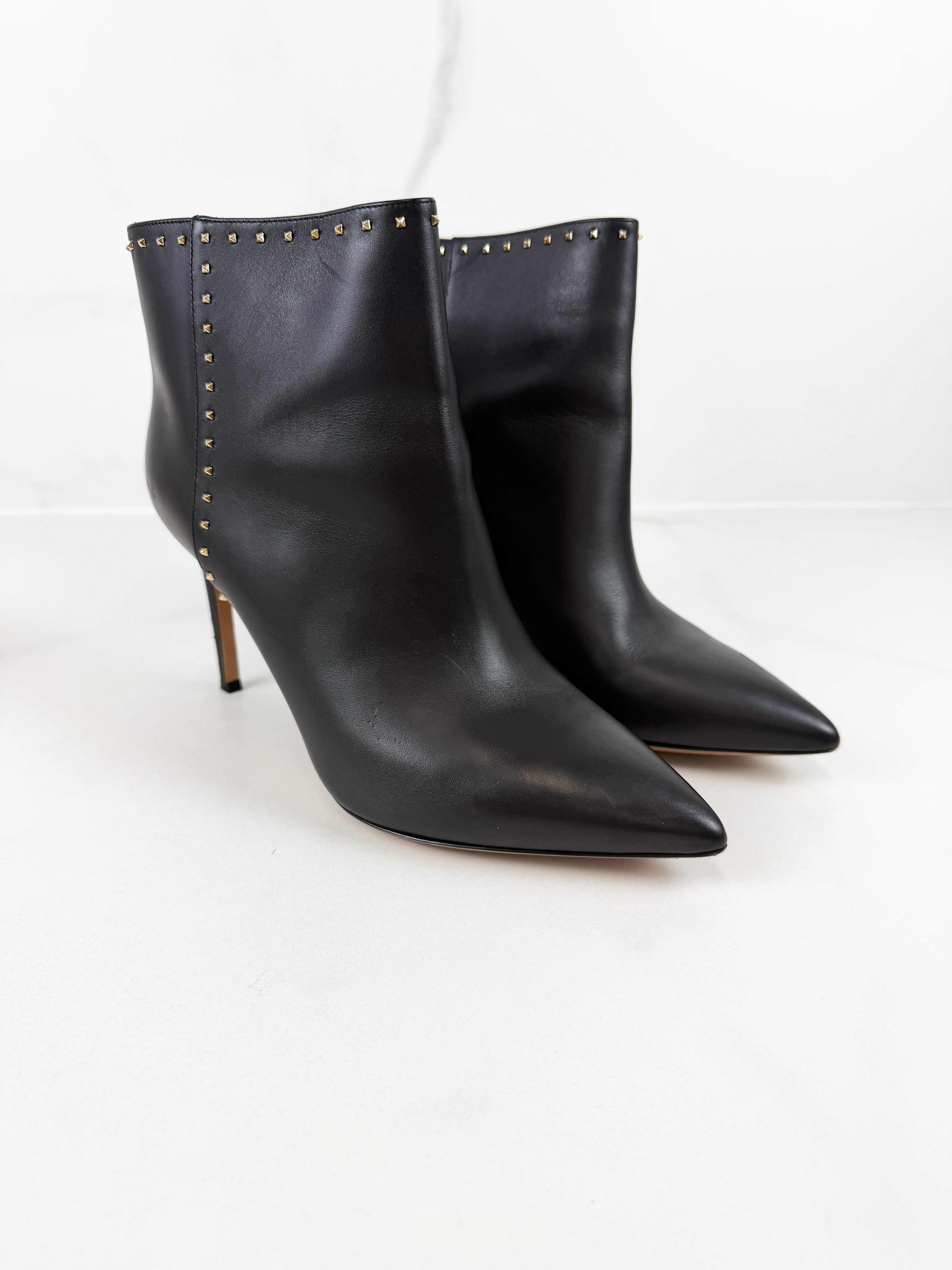 Valentino Black Leather Ankle Boots Size 40.5