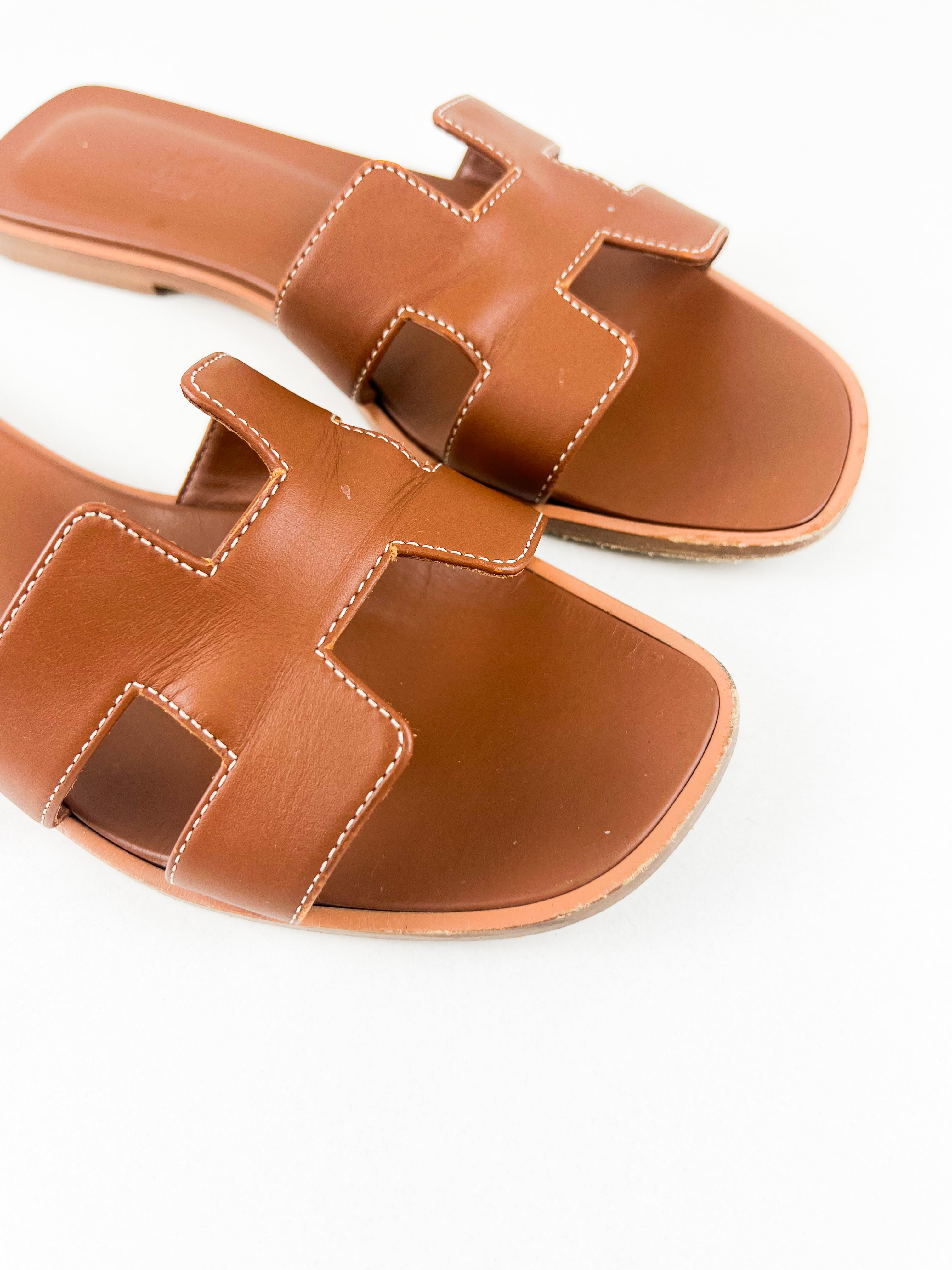Hermes Oran Sandal in Gold Calfskin 38