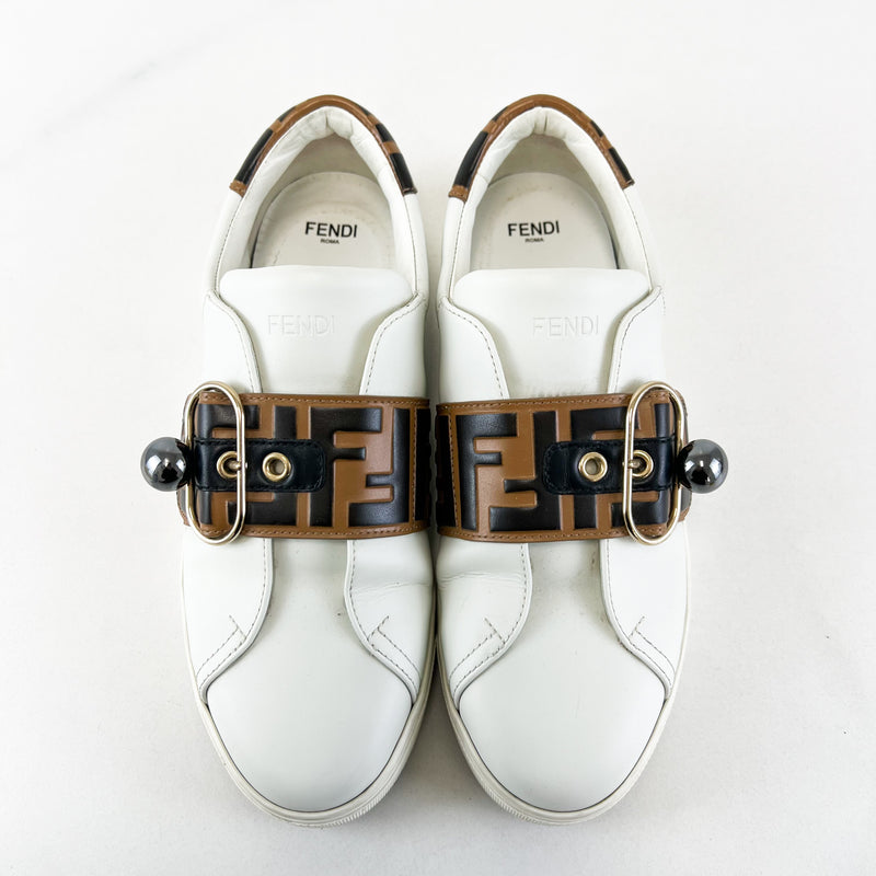 Fendi White FF Leather Sneakers Size 38