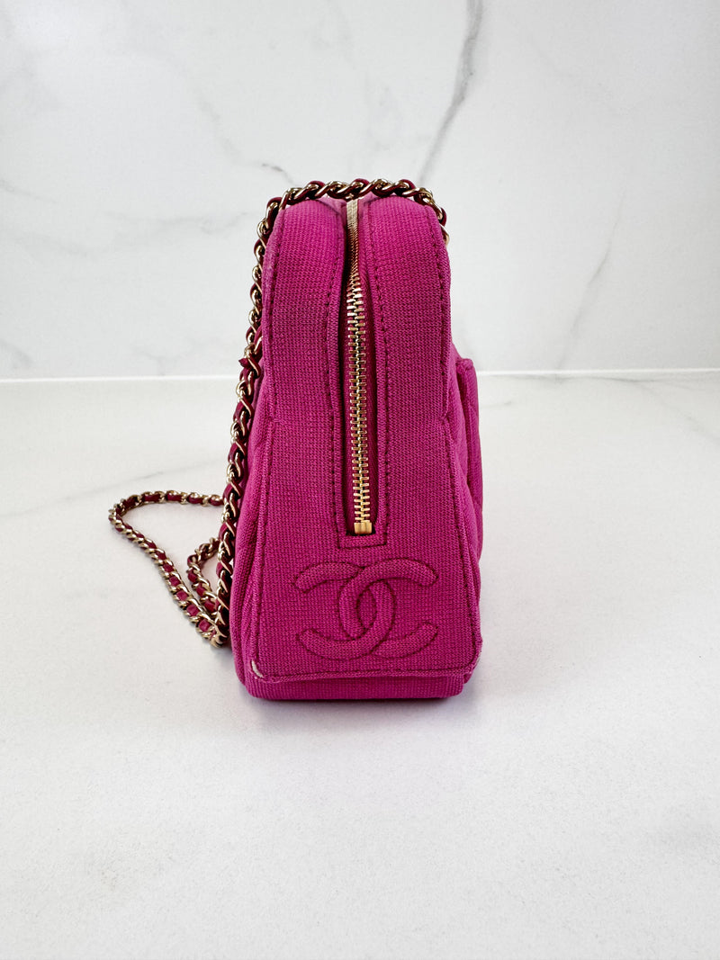 Chanel Matelasse Pink Fabric Chain Shoulder Bag Light GHW