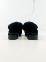 Hermes Black Suede Trocadero Mink Fur Mule Size 39