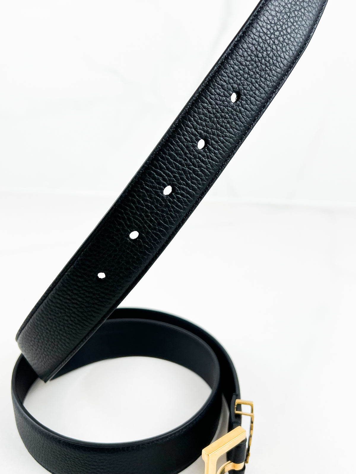 Saint Laurent Cassandre Black Leather Belt with GHW Size 90