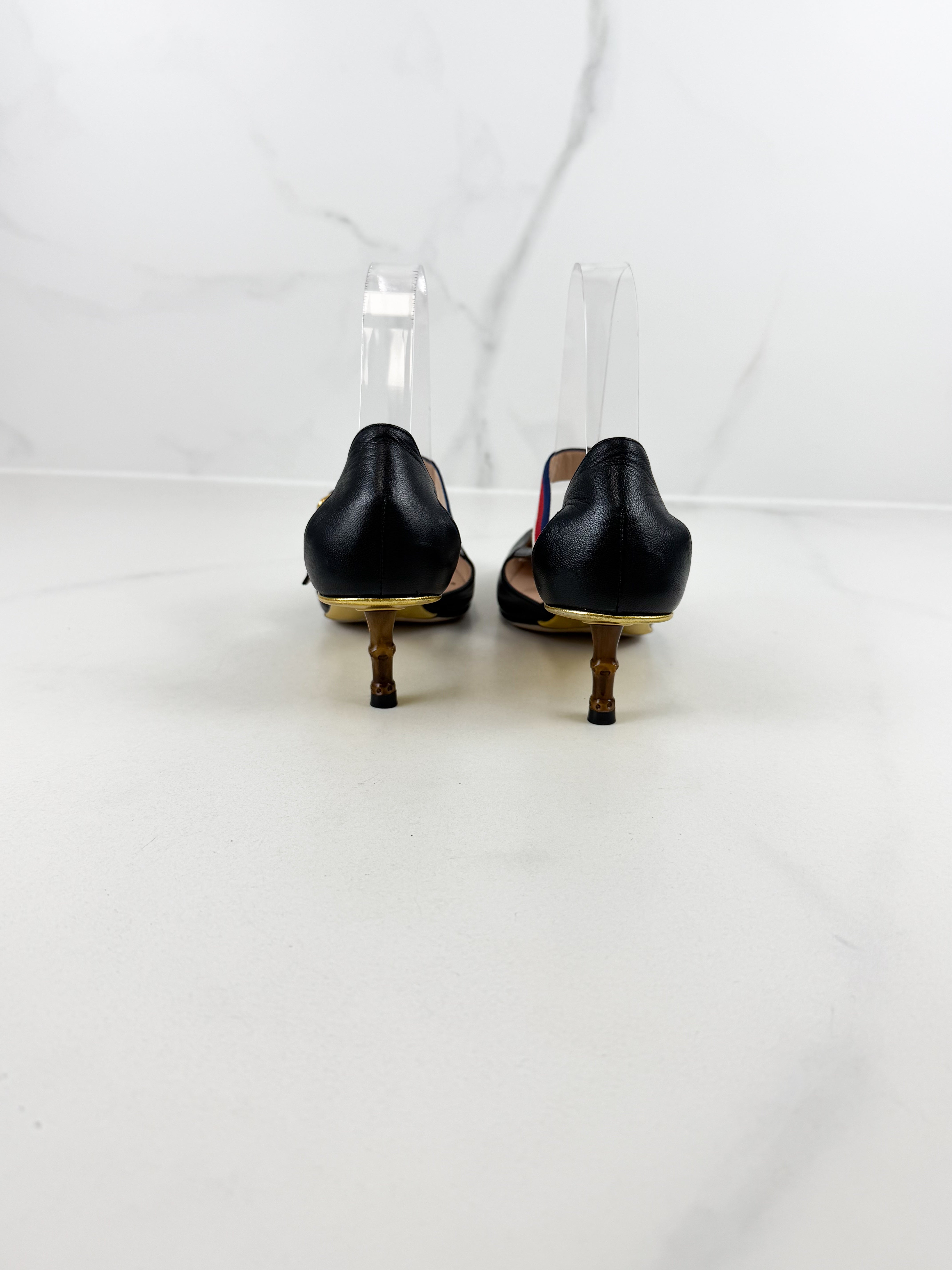 Gucci Unia Pump in Black with Bamboo Kitten Heel Size 35.5
