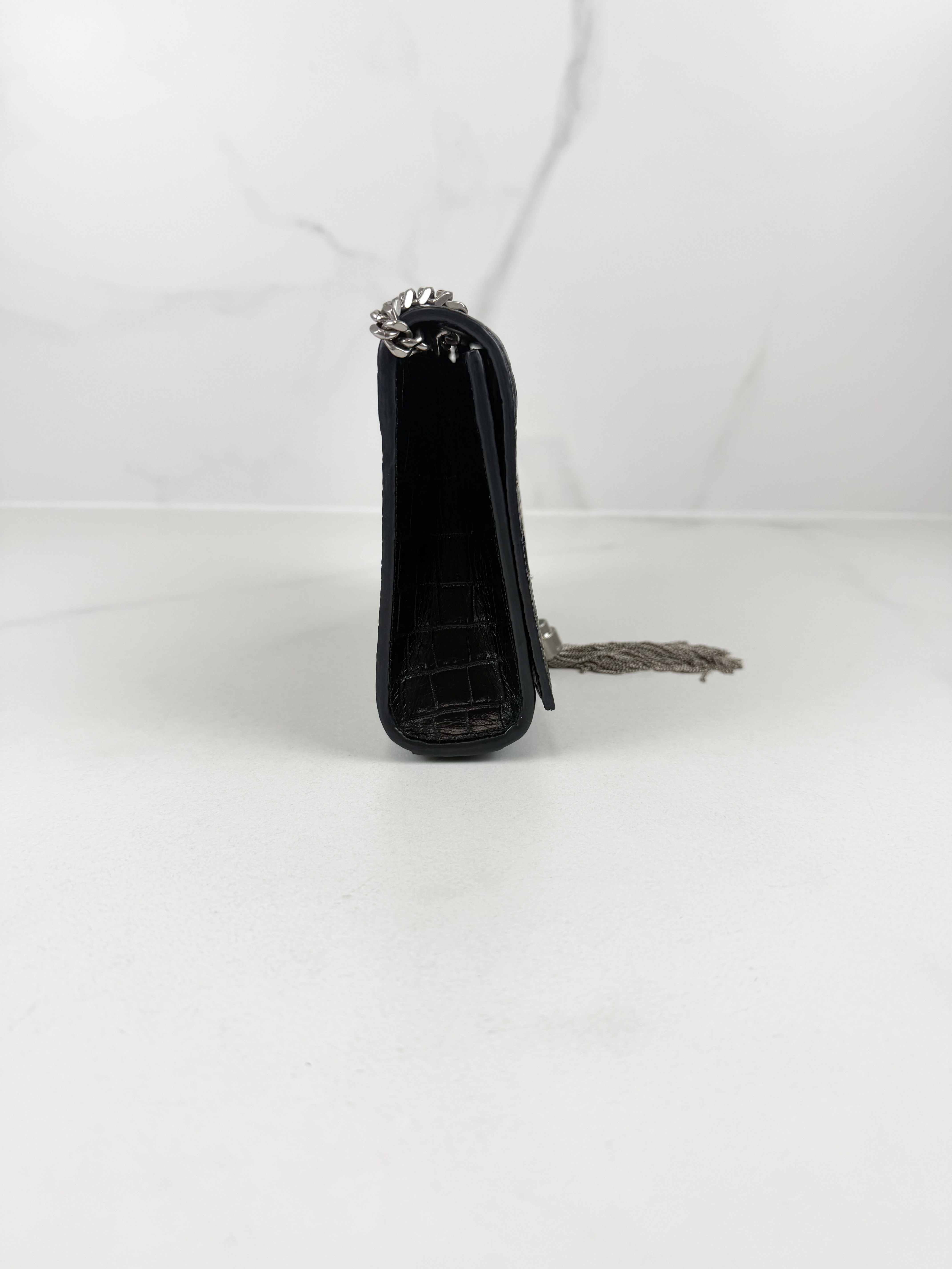 Saint Laurent Small Kate with Tassel Croc Embossed Shiny Leather SHW
