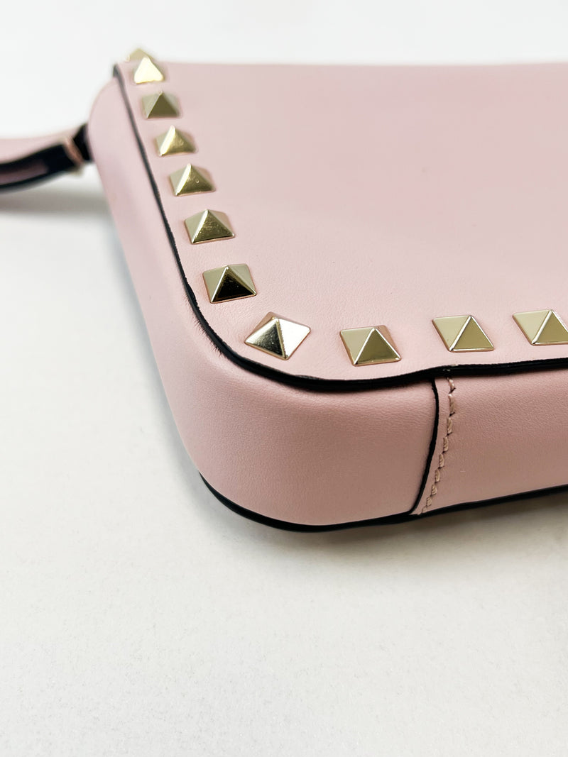 Valentino Garavani Blush Pink Rockstud Leather Clutch