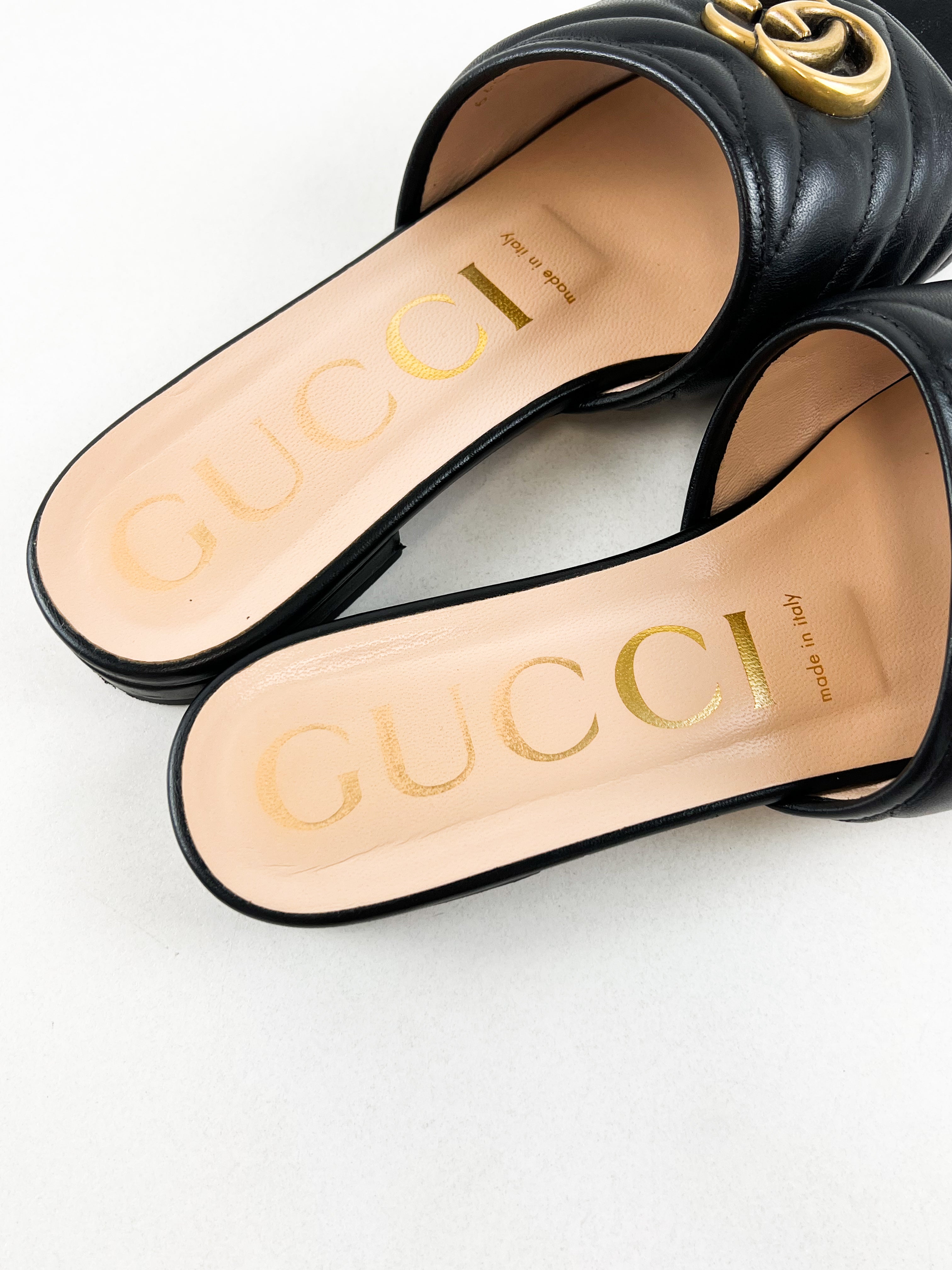 Gucci Jolie Marmont GG Logo Quilted Slides Size 38