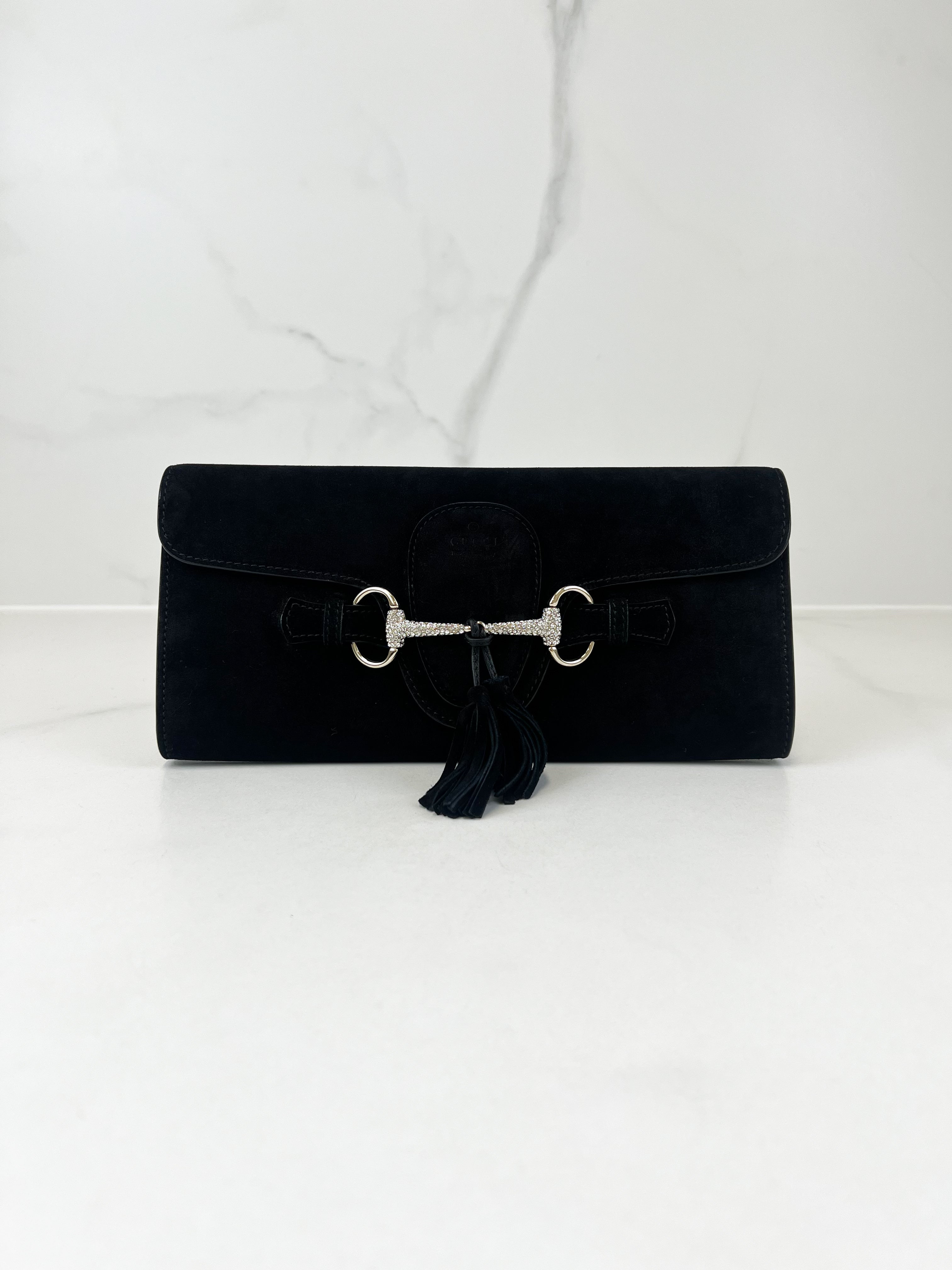 Gucci Black Suede Embellished Clutch