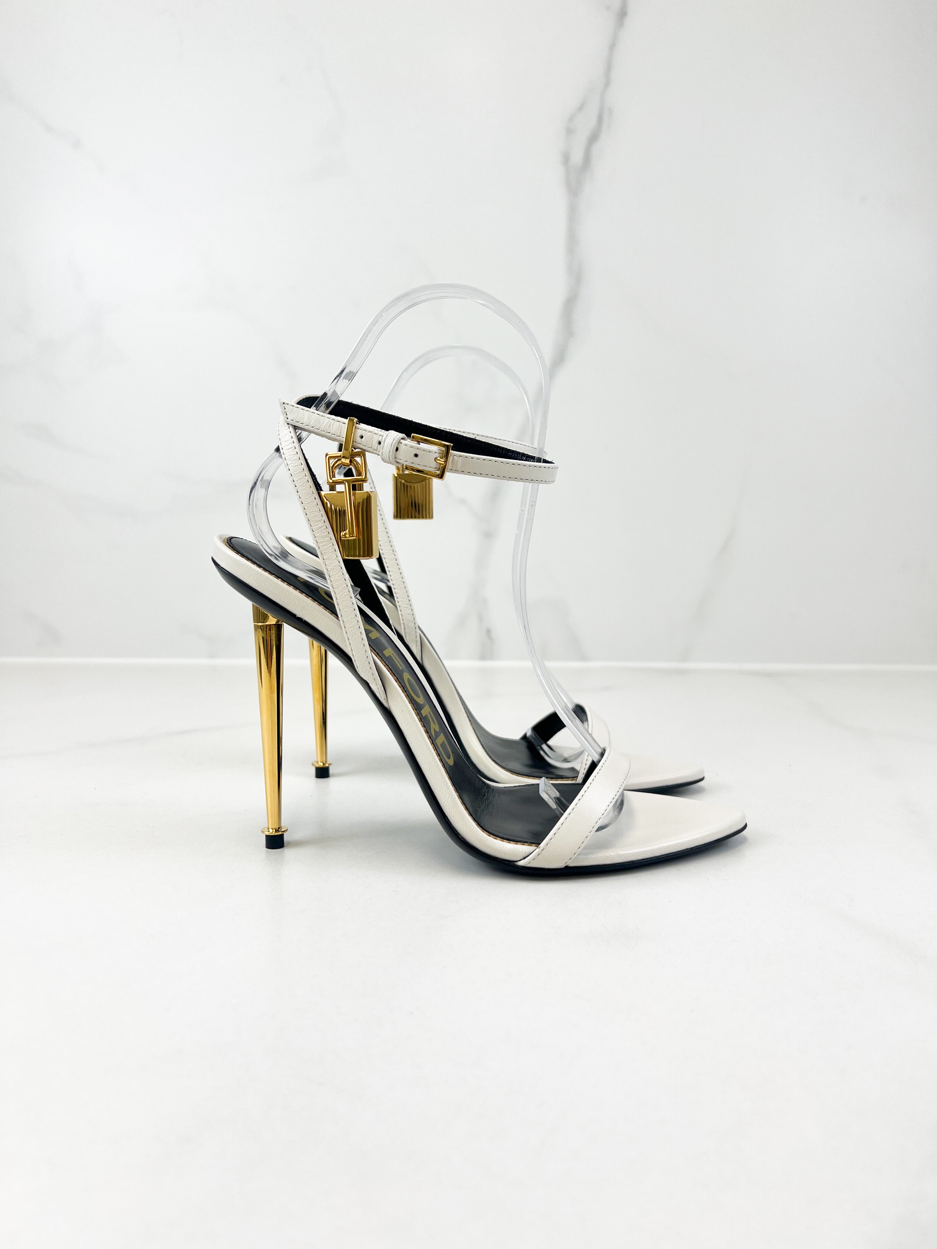 Tom Ford White Padlock Leather Sandal Size 37