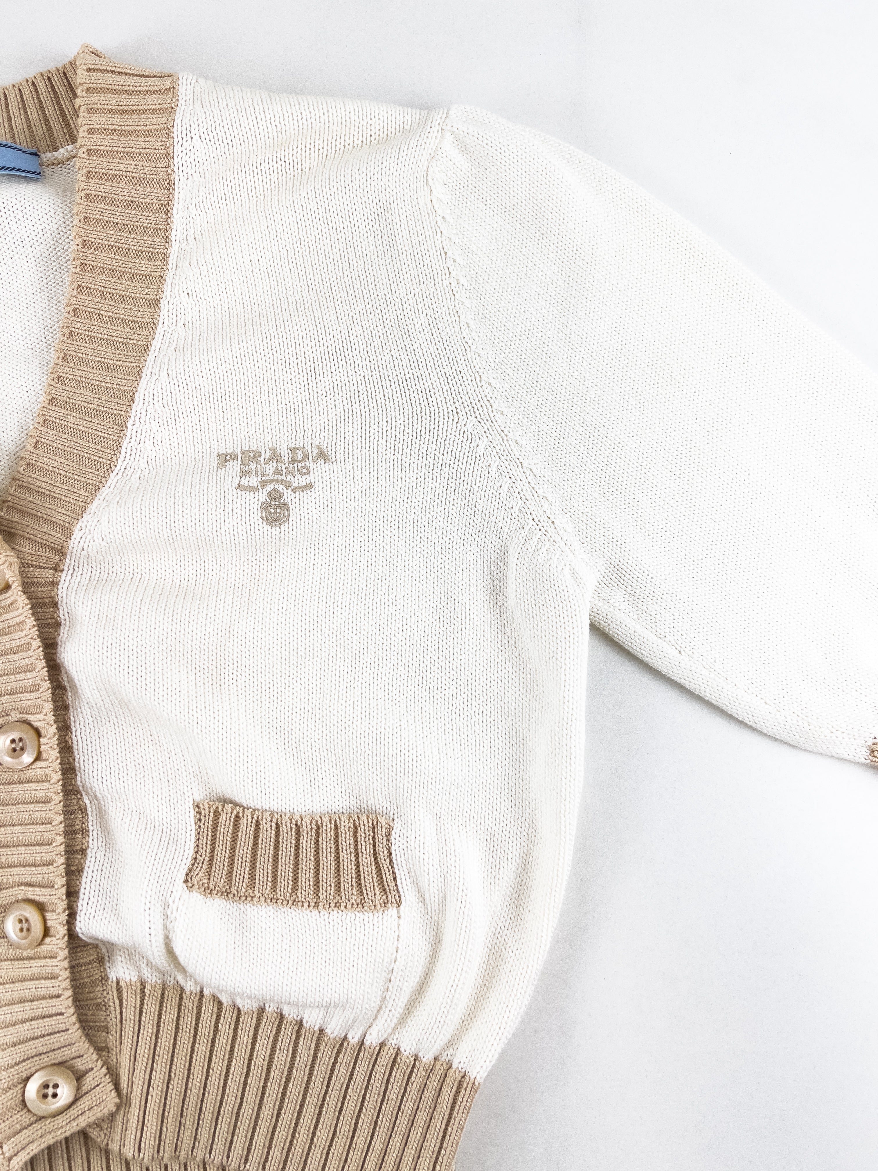 Prada Cropped Cardigan in White and Beige