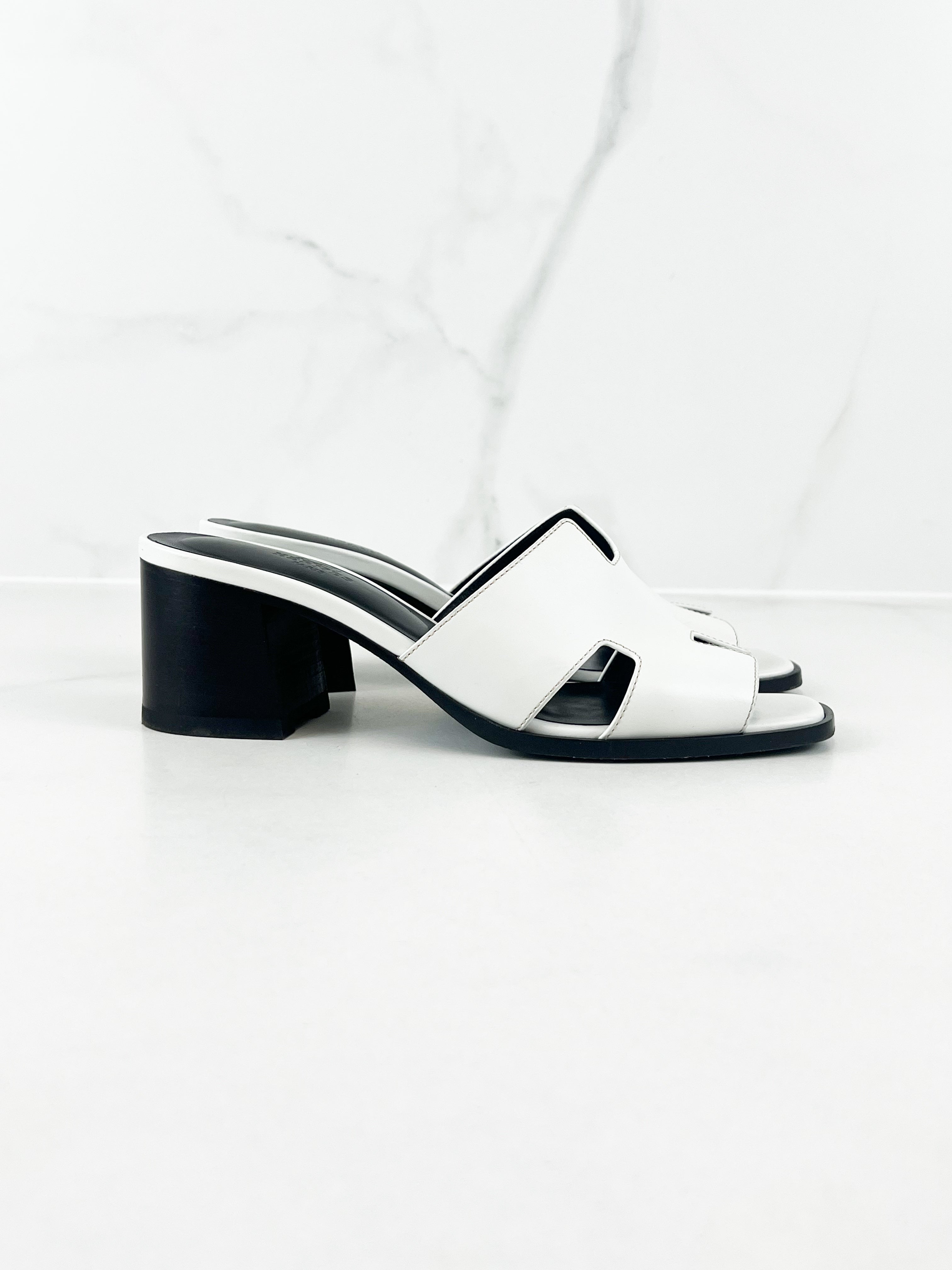 Hermes Helia Heel in White Size 39