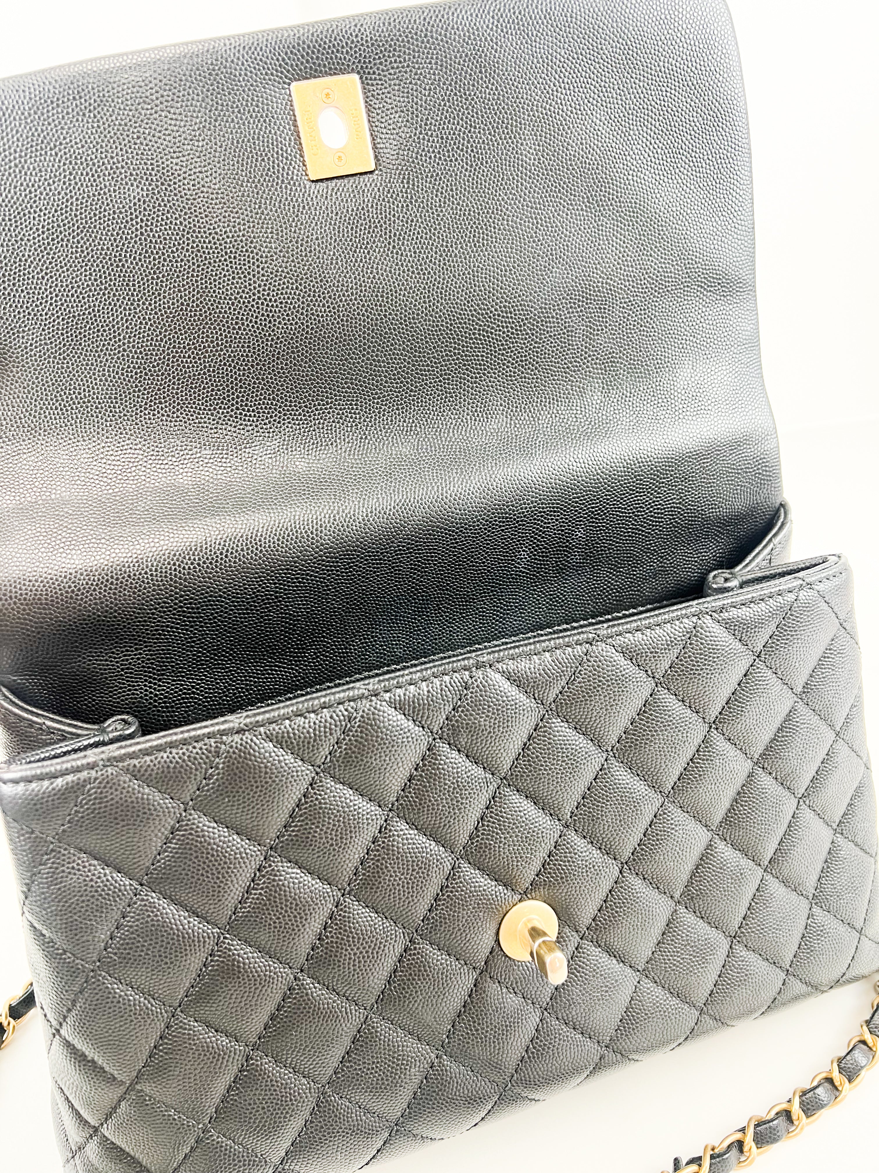 Chanel Medium Top Handle Coco in Black Caviar with Lizard Handle GHW