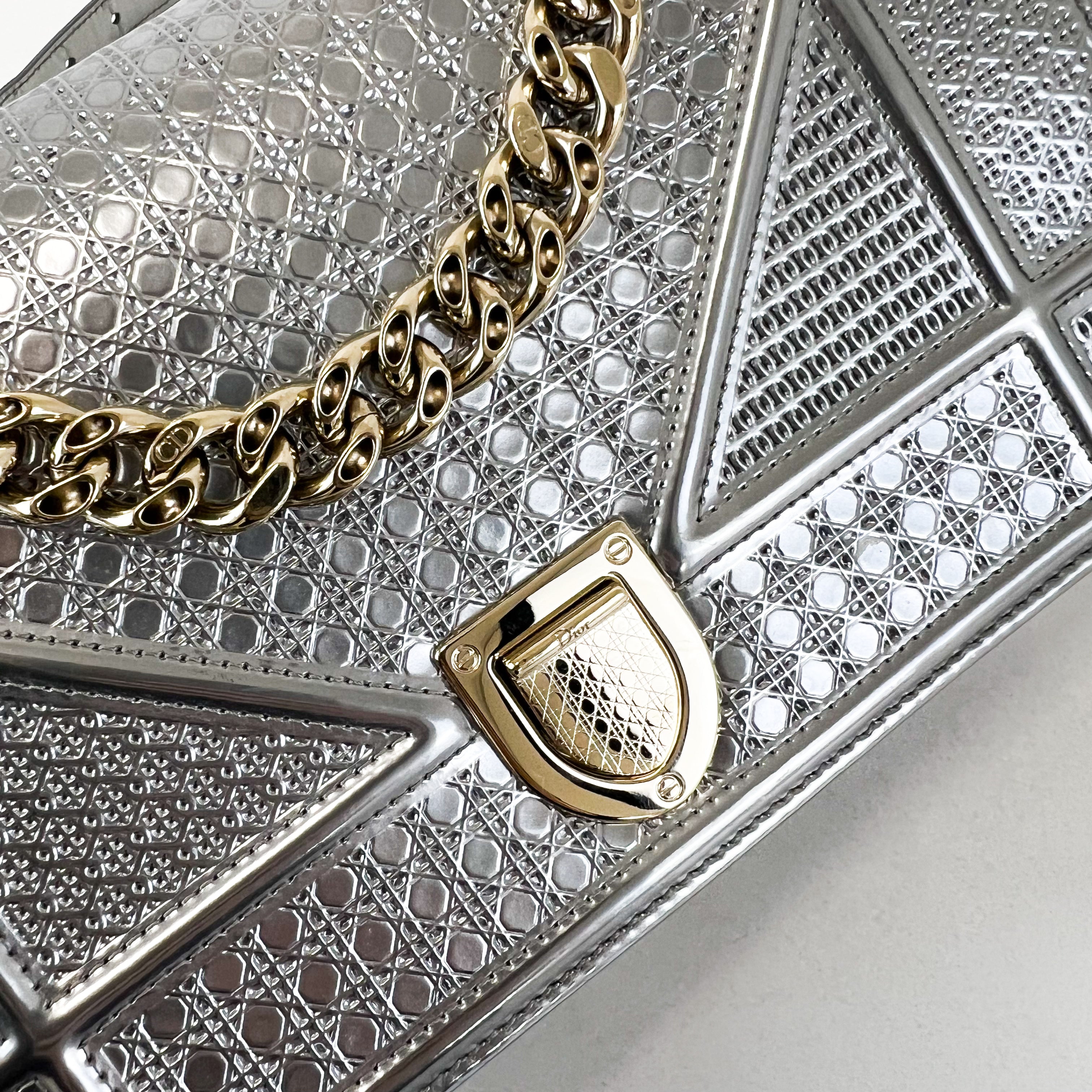 Christian Dior Metallic Silver Small Diorama Shoulder Bag