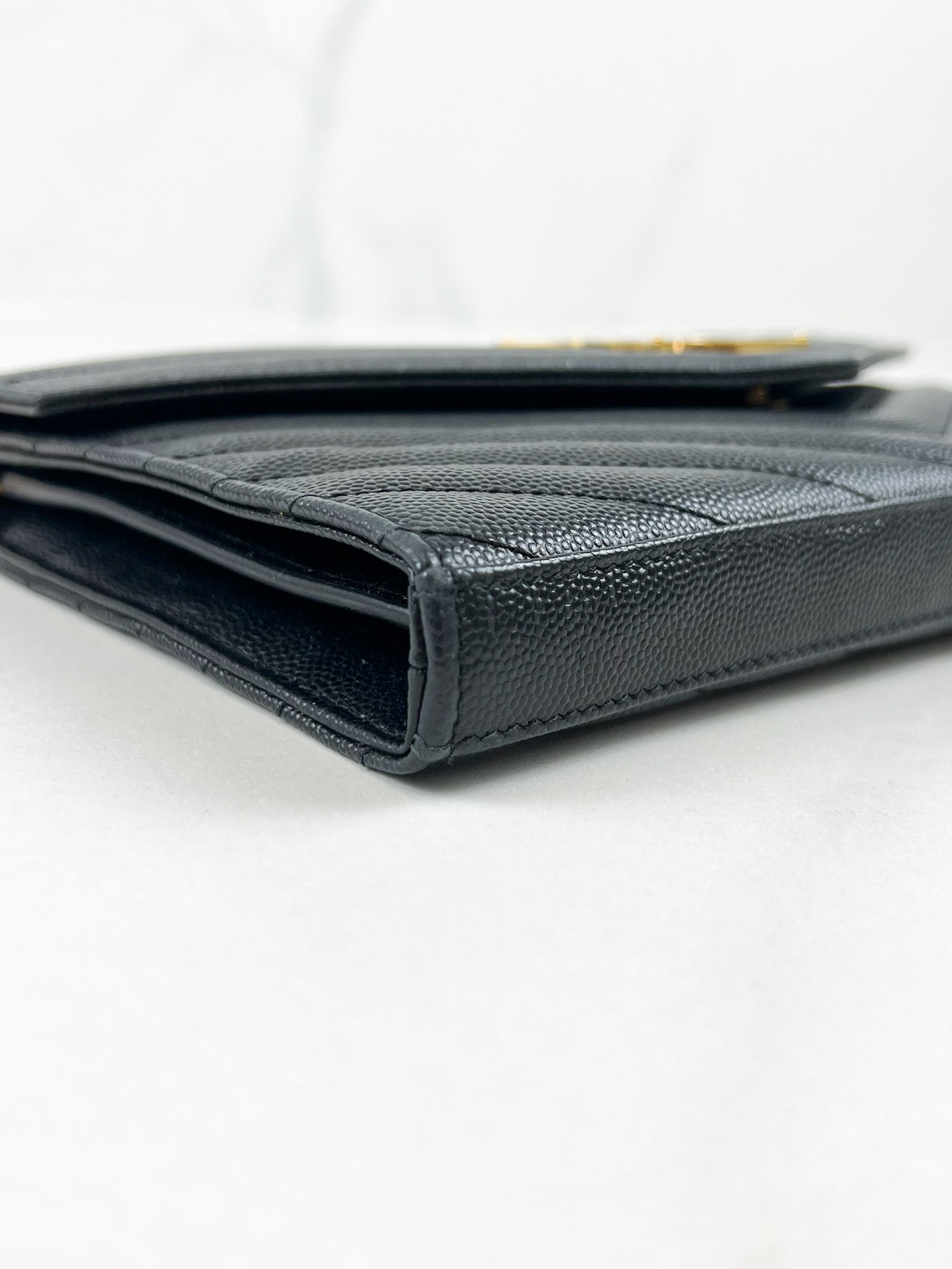 Saint Laurent Cassandre Envelope WOC in Black Grained Leather