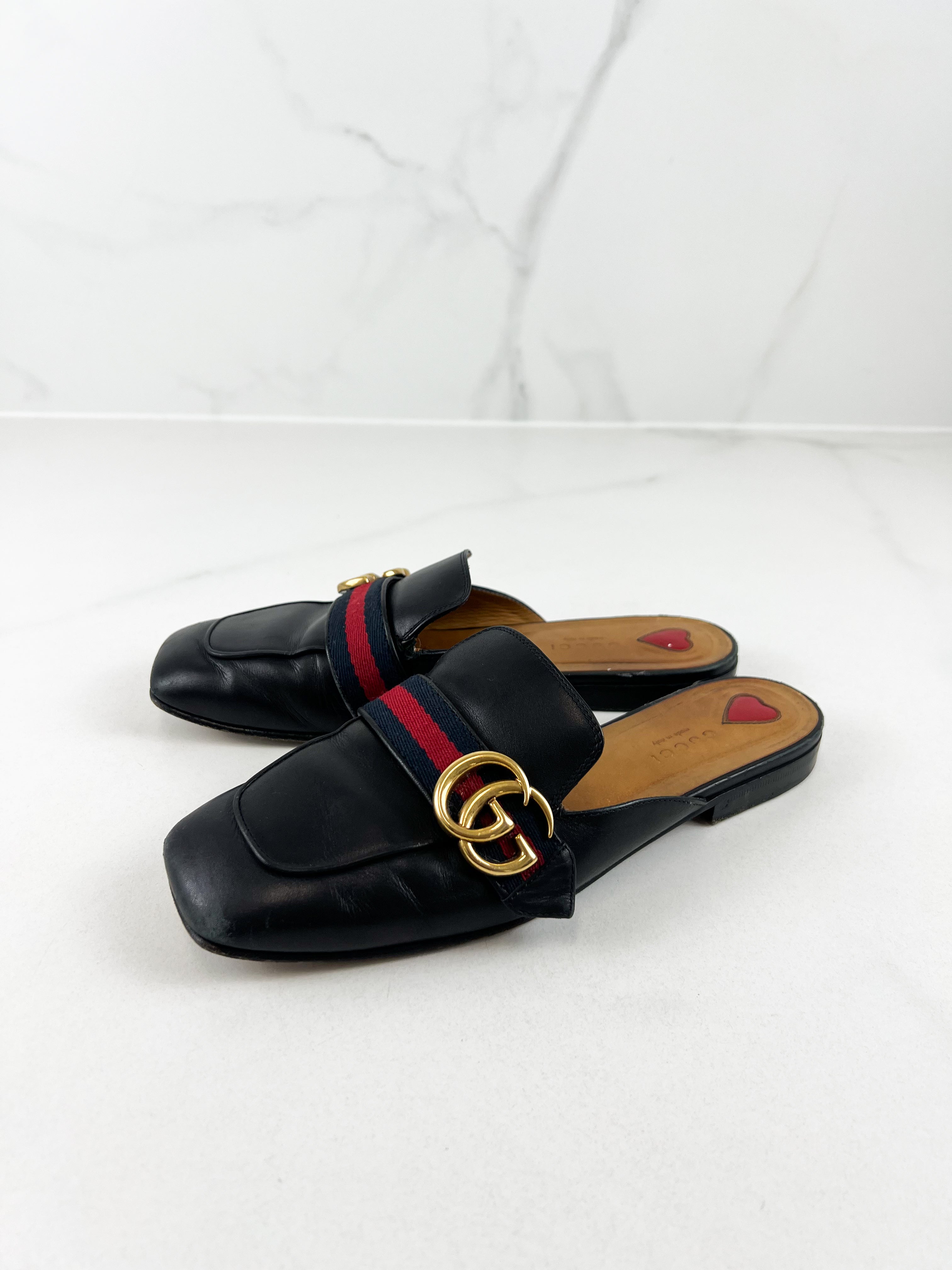 Gucci GG Peyton Leather Mules Size 37