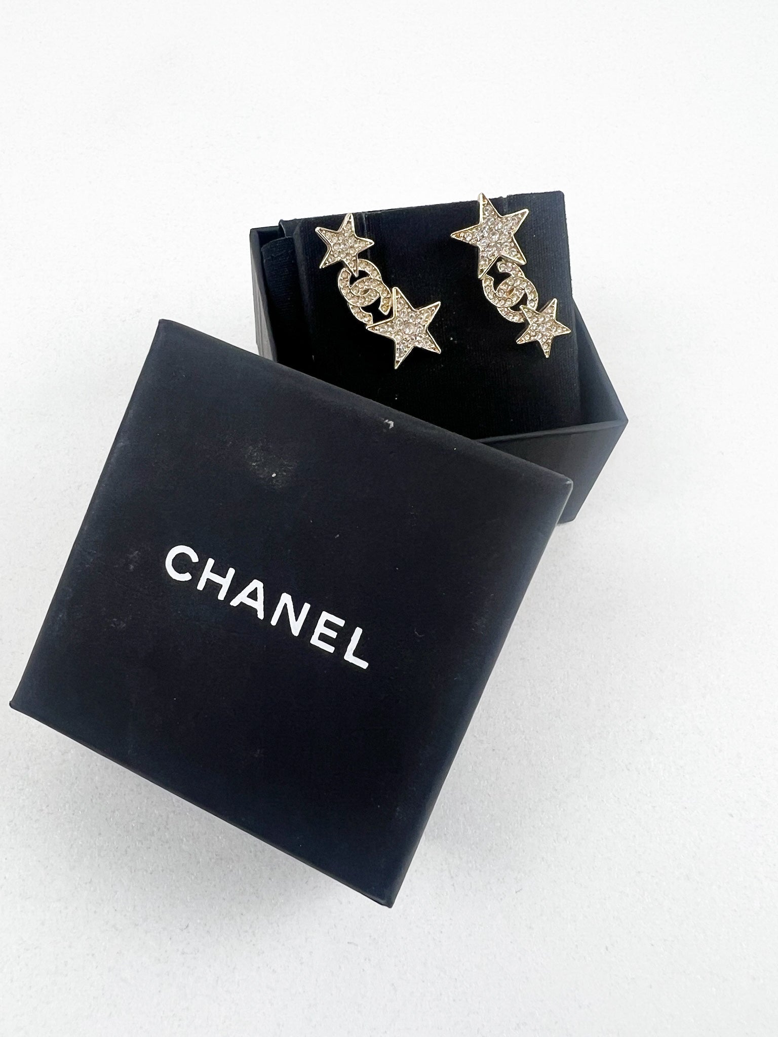 Chanel Crystal Star CC Logo Earrings