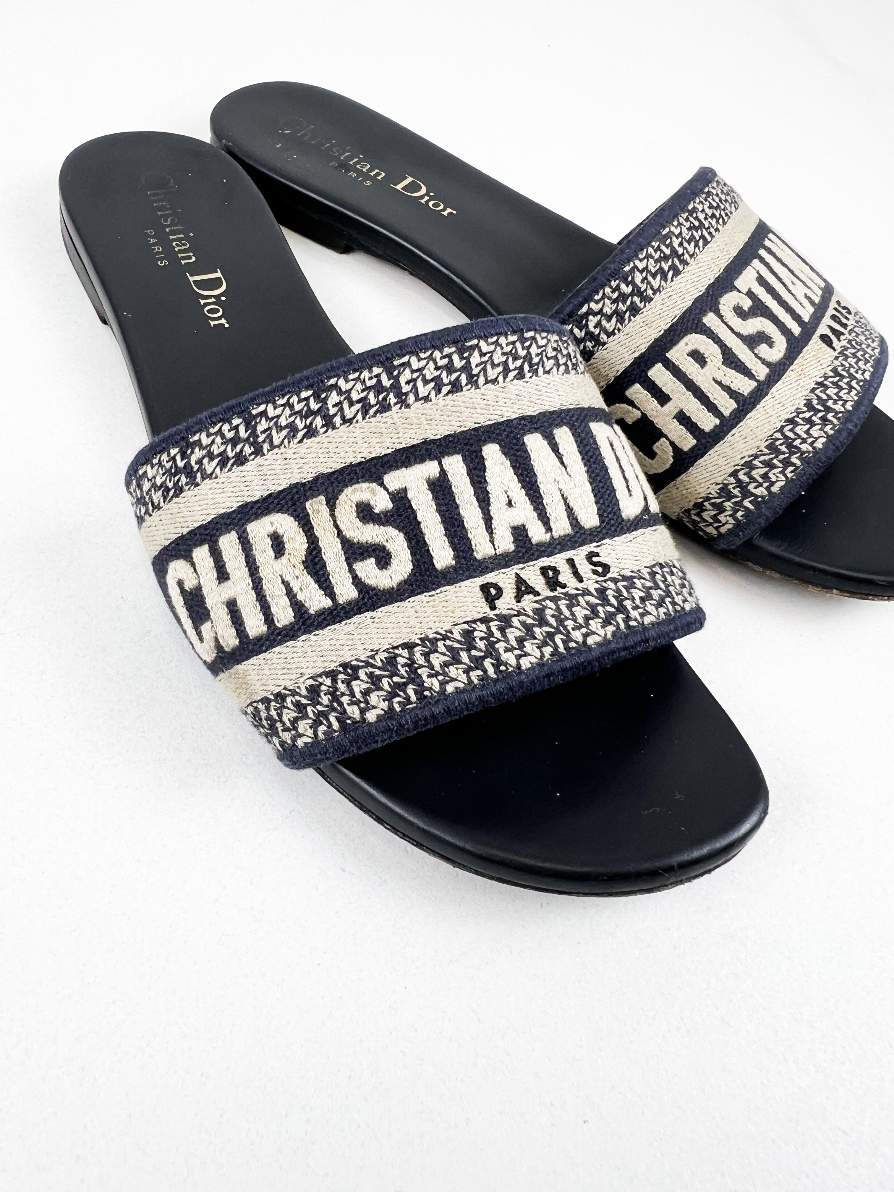 Christian Dior Navy Dway Slides Size 36.5
