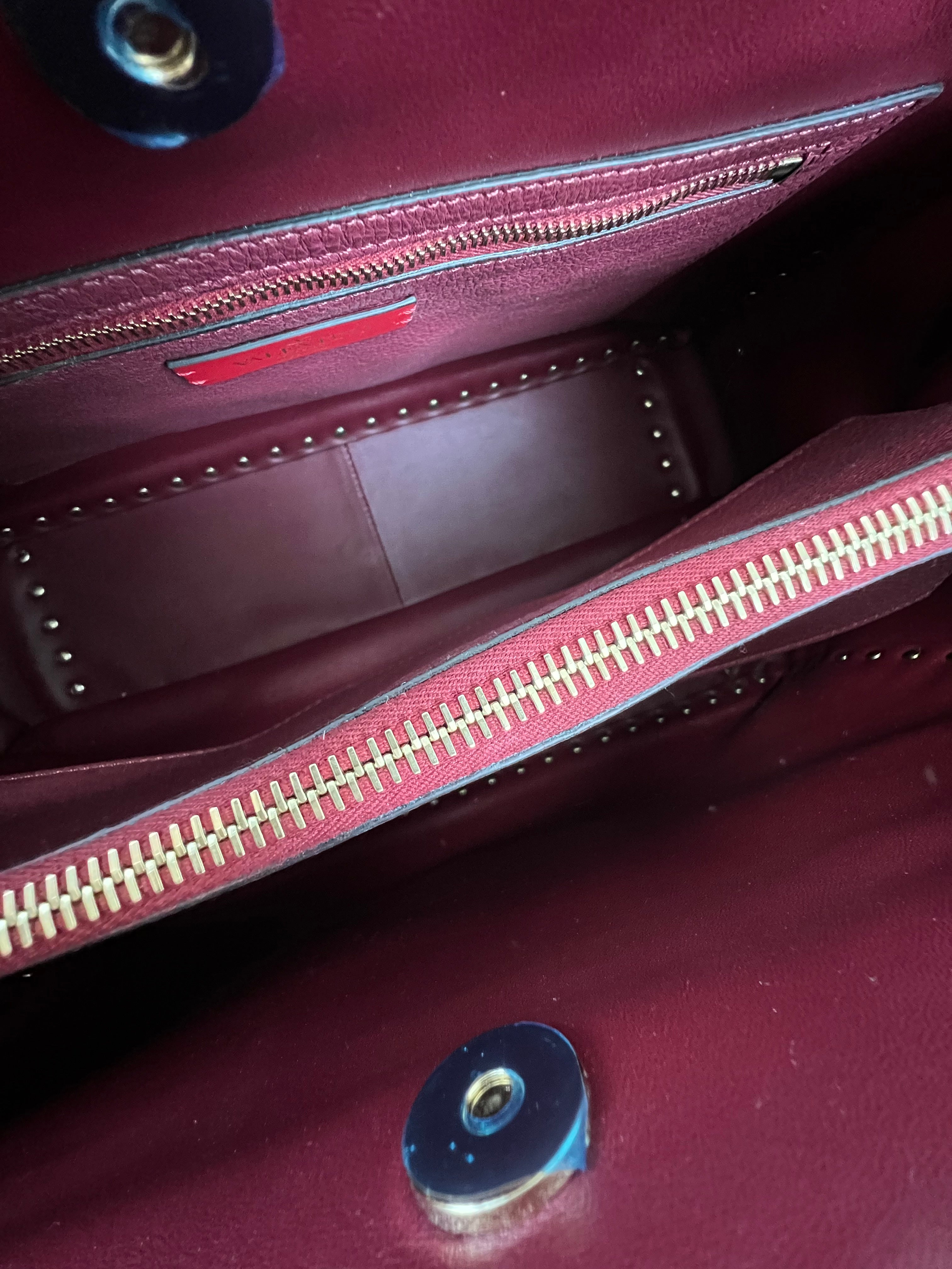 Valentino Garavani Burgundy Rockstud Leather Tote