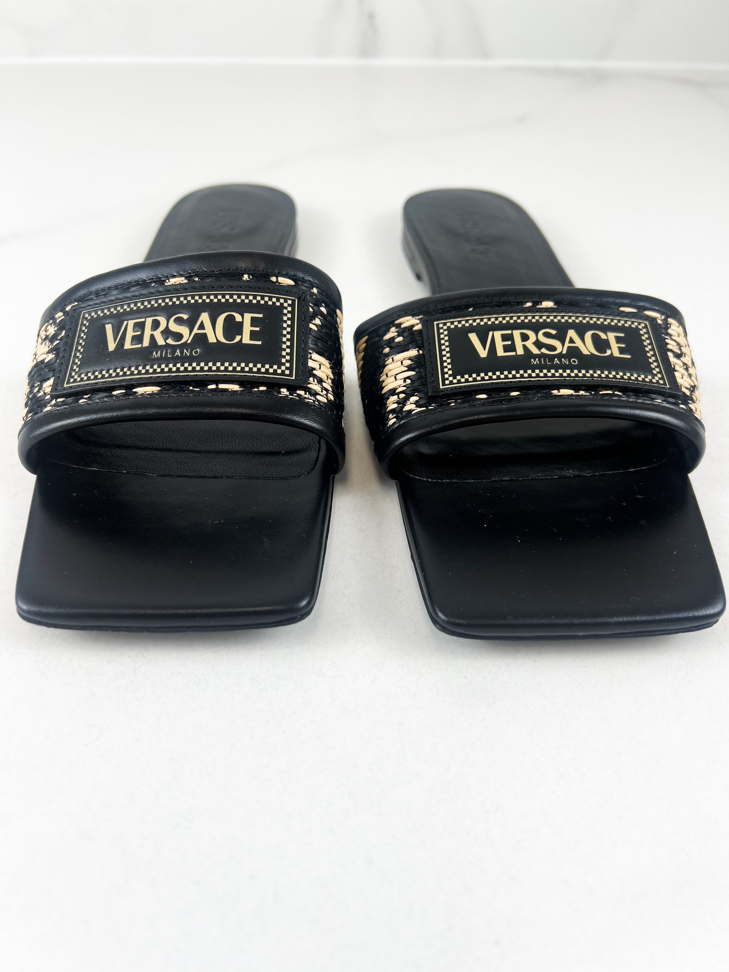 Versace Leather Slides in Black Size 39