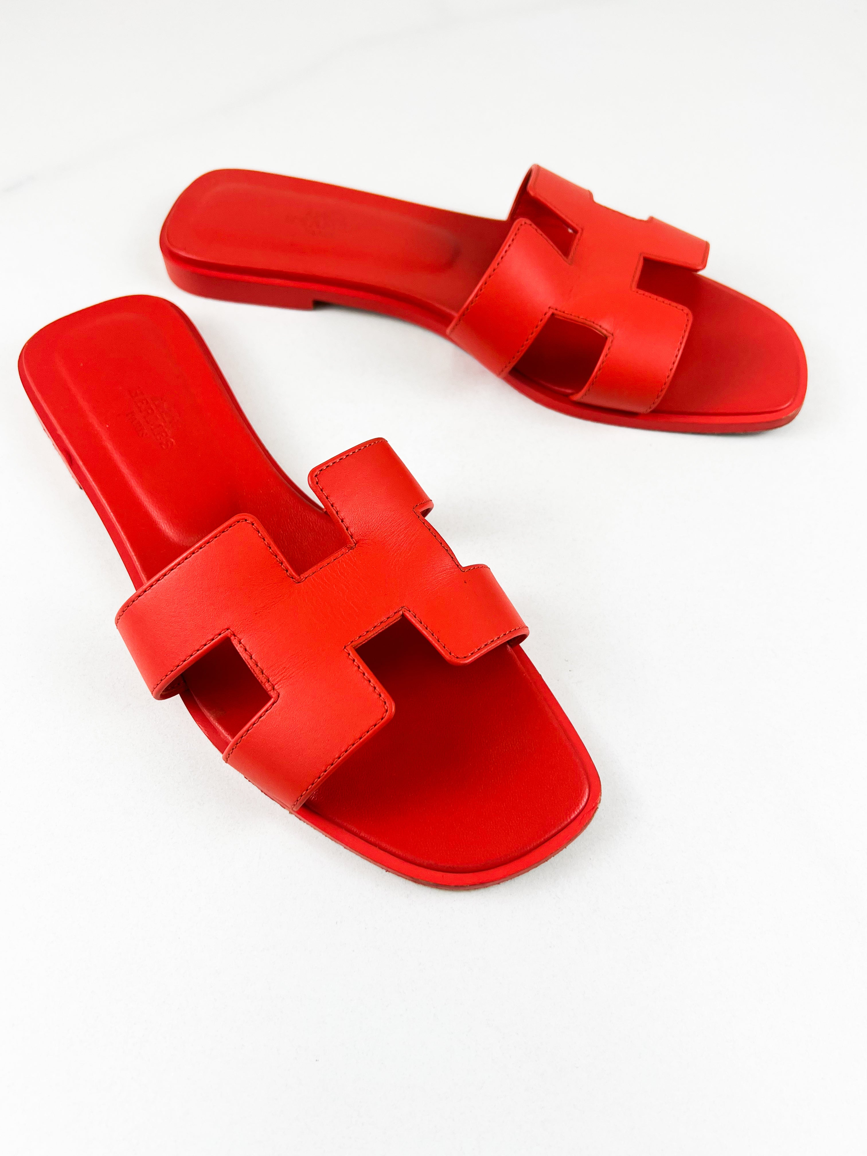 Hermes Oran Sandal in Rouge Grenadine Calfskin 39