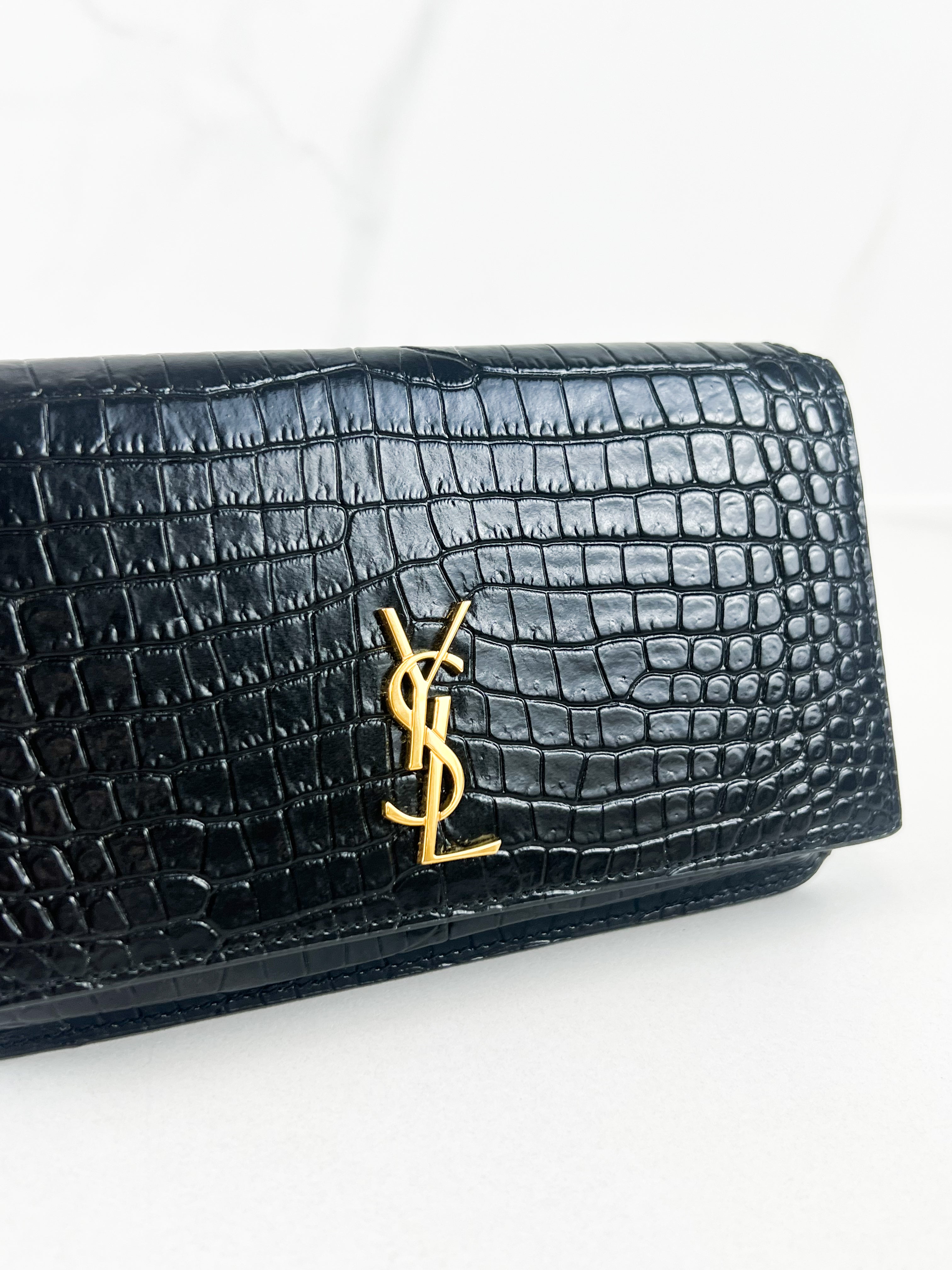 Saint Laurent Cassandre Phone Holder in Croc Leather