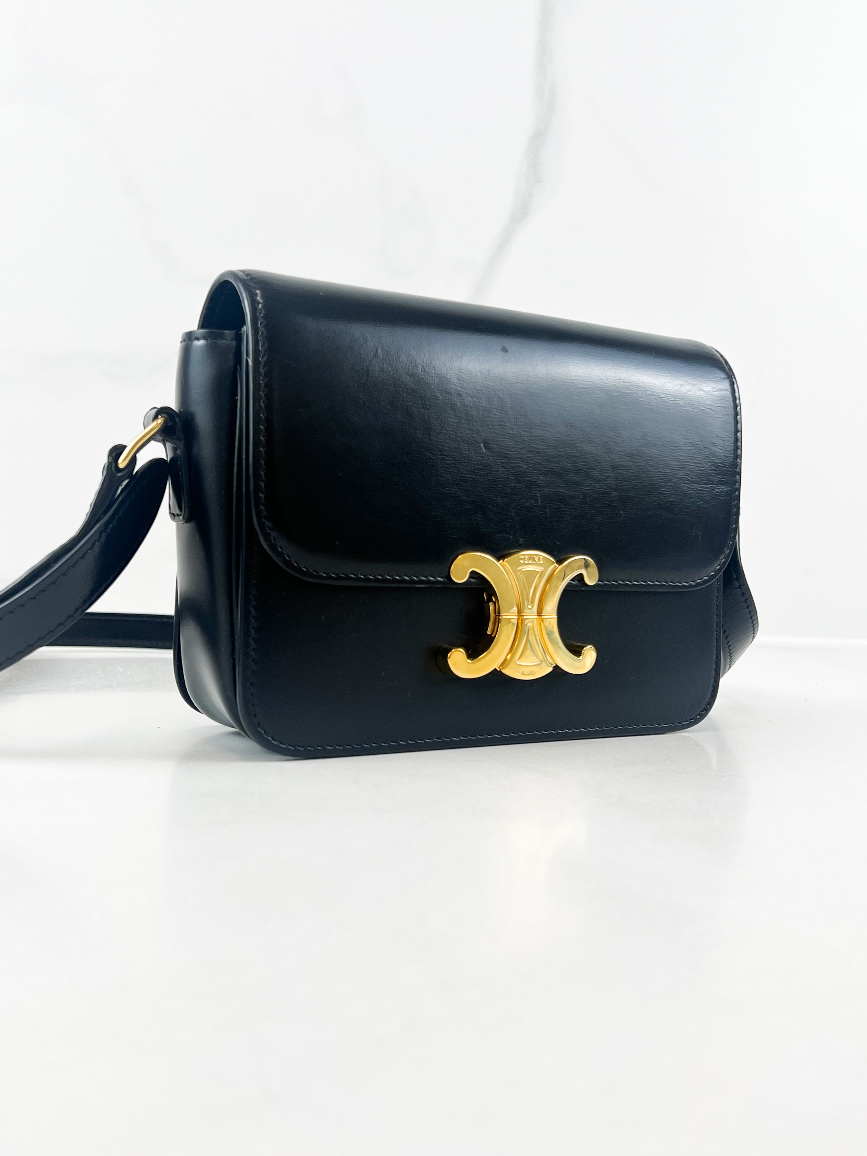 Celine Teen Triomphe Bag in Black Calfskin