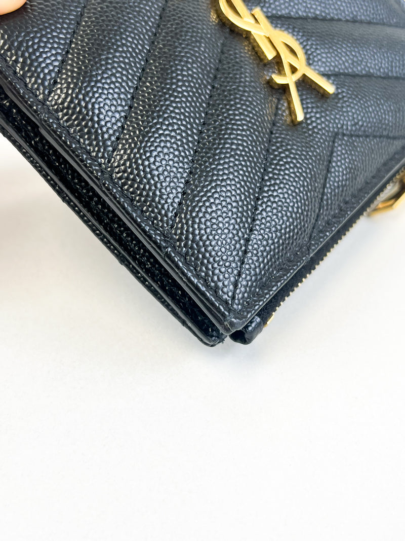 Saint Laurent Cassandre Matelasse Bi-fold Wallet in Grain De Poudre Embossed Leather