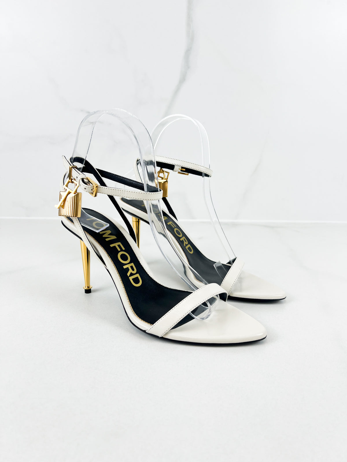Tom Ford White Padlock Leather Sandal Size 37