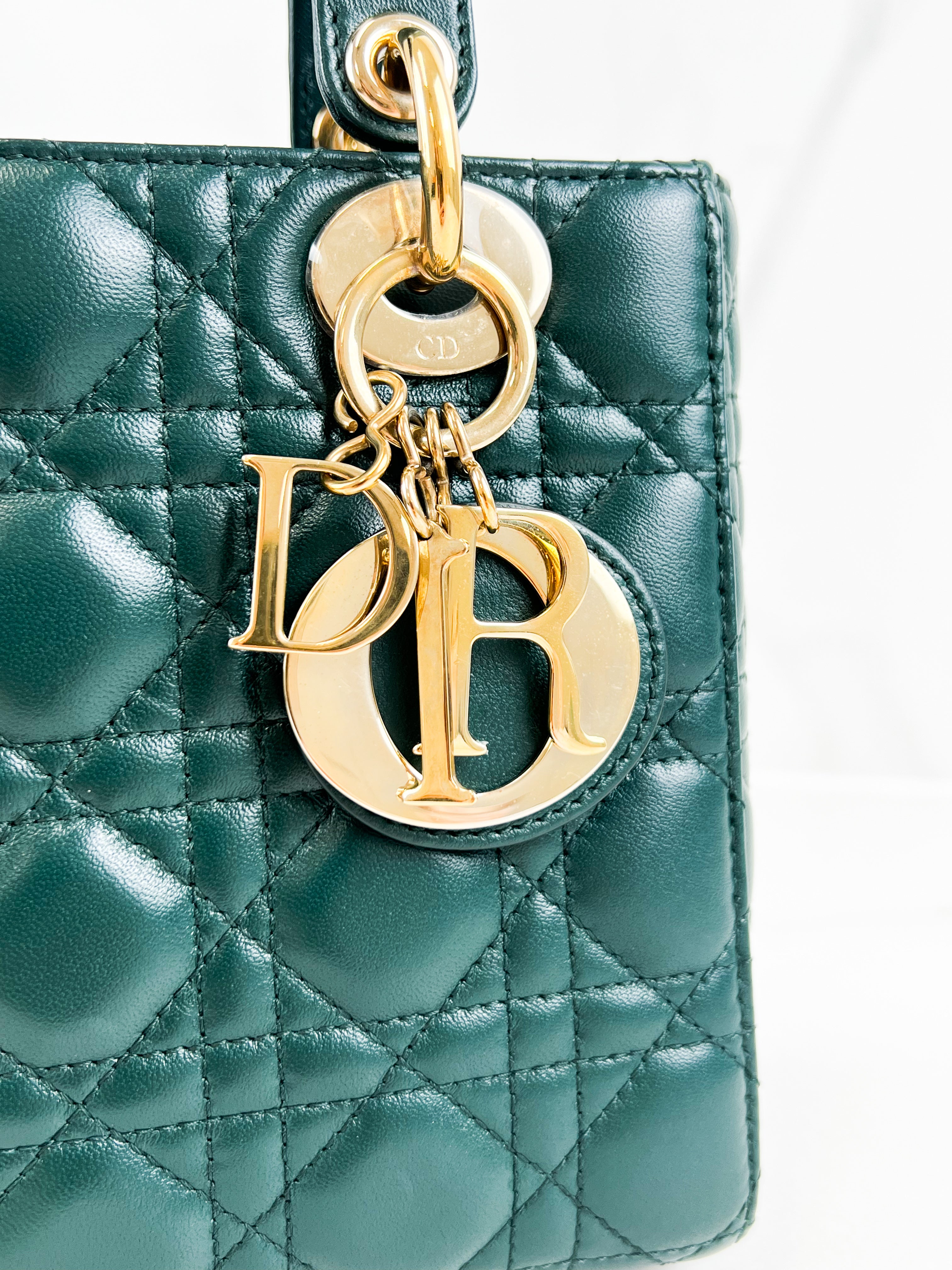Christian Dior Small Lady Dior In Cedar Green Lambskin with GHW