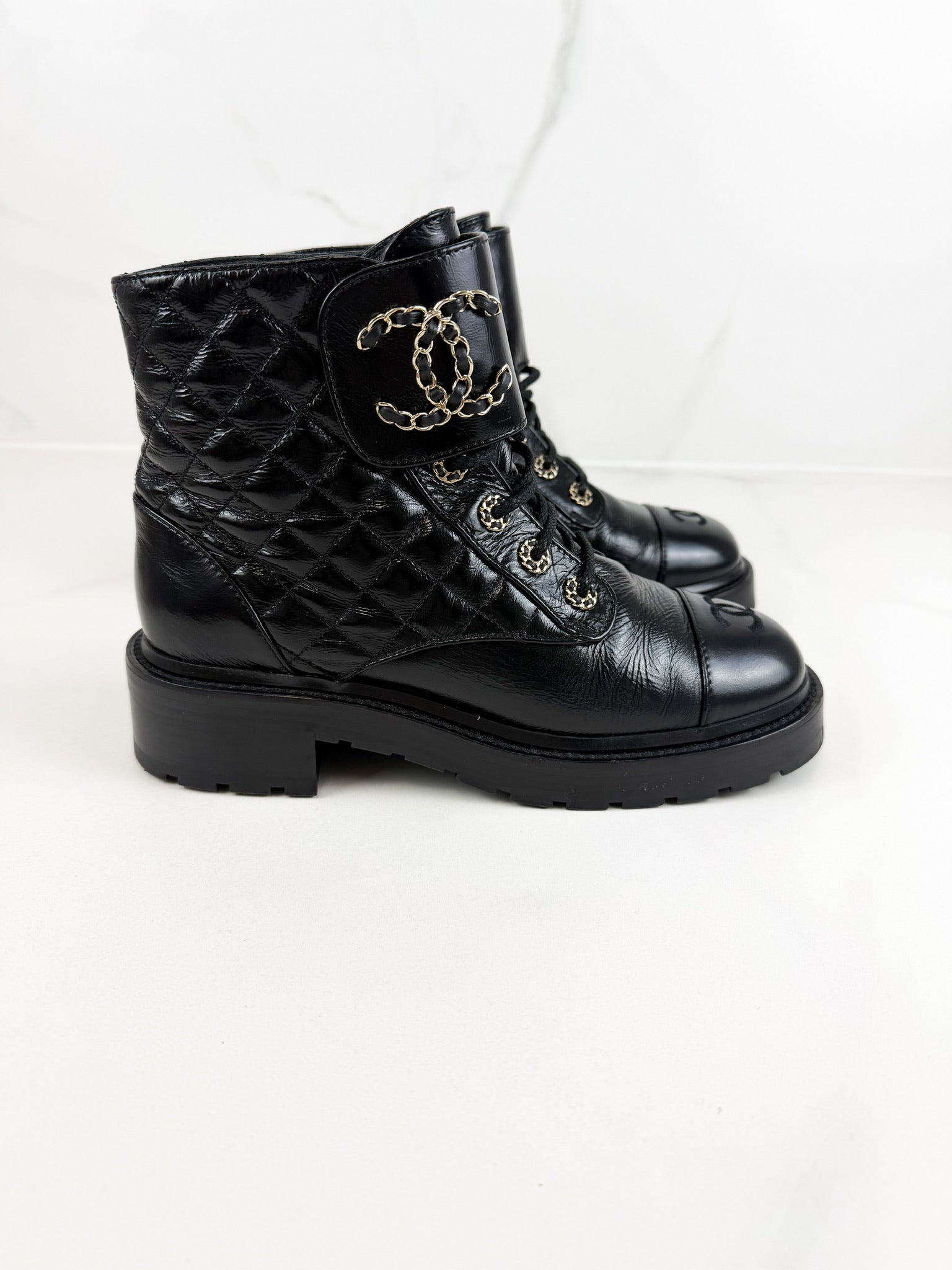 Chanel Quilted Combat Boot Size 39C
