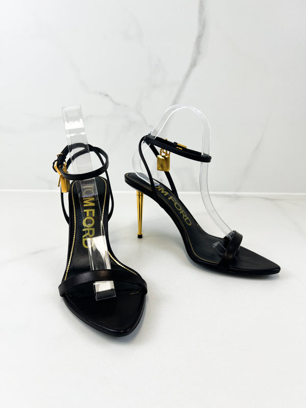Tom Ford Leather Black Padlock Sandal Size 39