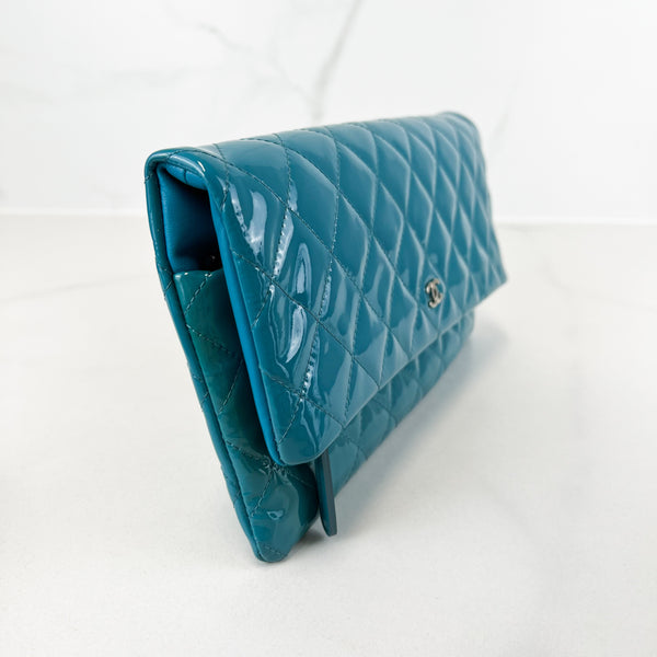 Chanel Patent Clutch in Turquoise Blue with SHW