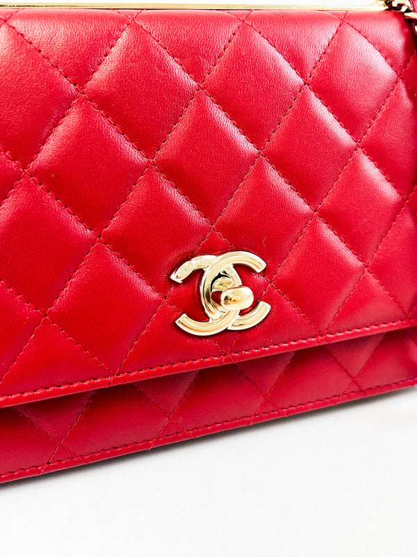 Chanel Red Trendy Wallet On Chain with Light GHW