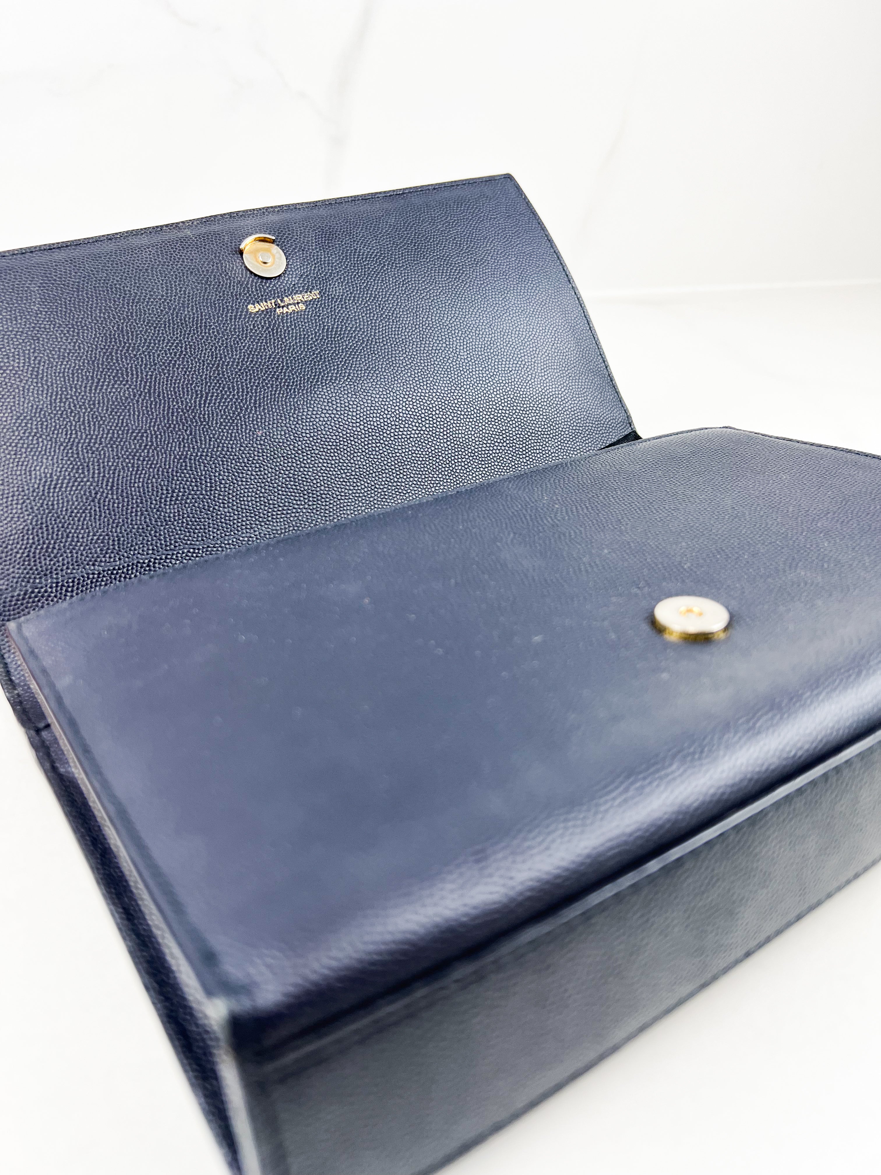 Saint Laurent Navy Kate Large Chain Bag with GHW
