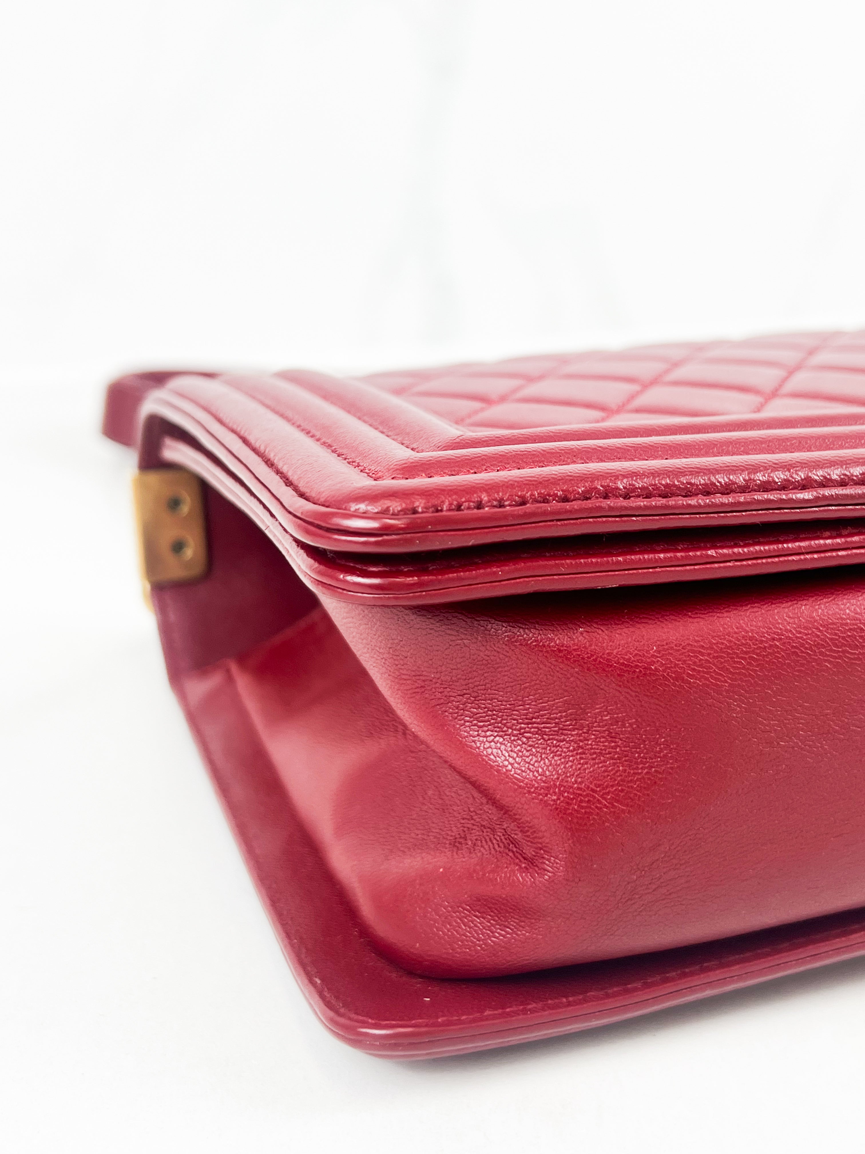 Chanel Old Medium Boy Bag in Red Quilted Calfskin with Gold Hardware