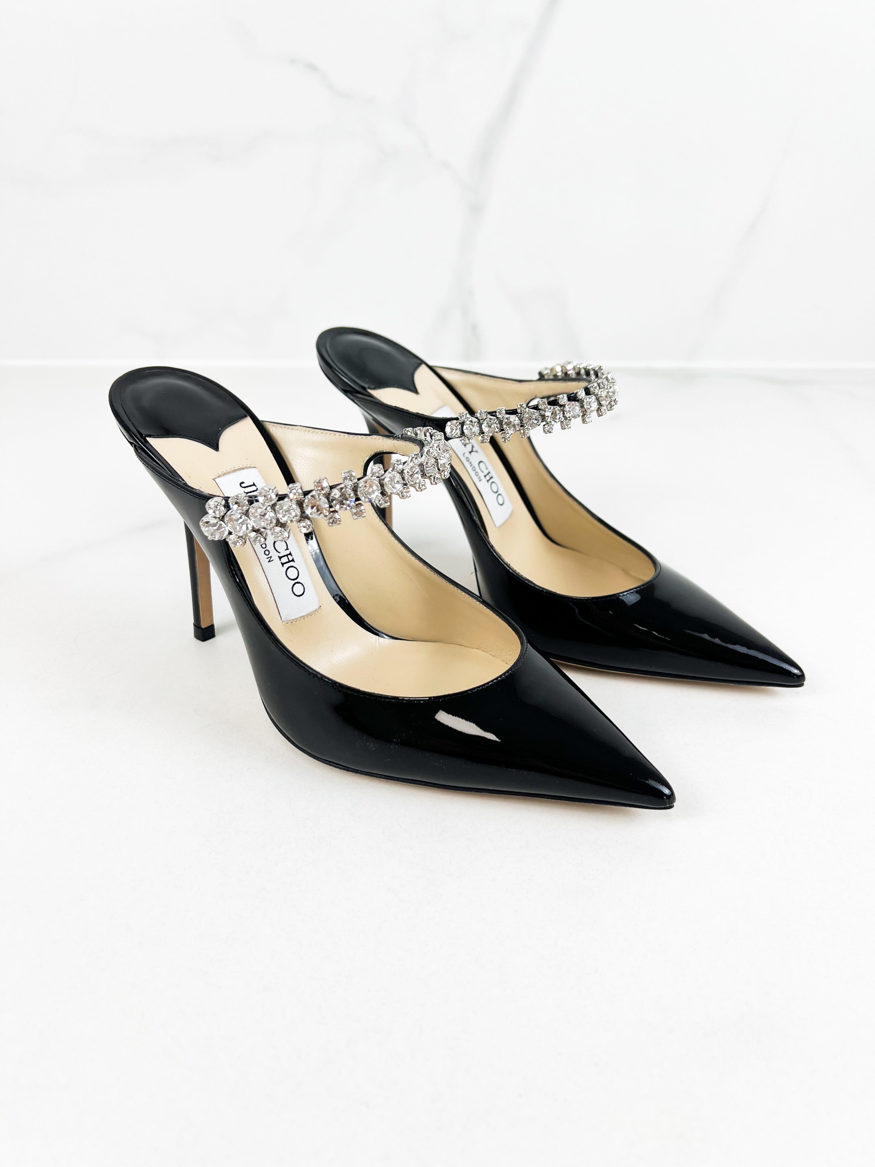 Jimmy Choo Bing Patent Black Leather Mule Size 36