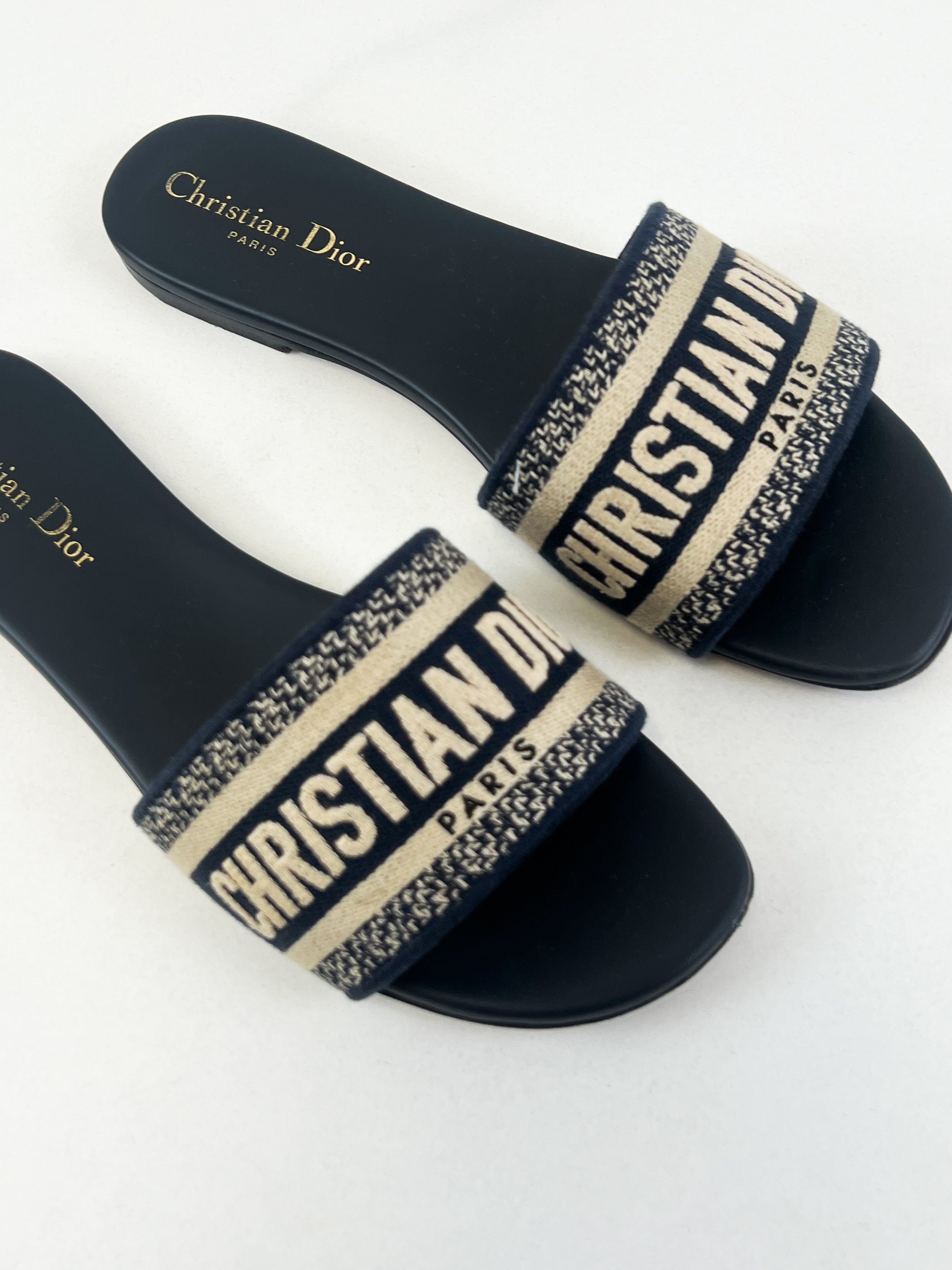 Christian Dior Navy Dway Slides Size 39
