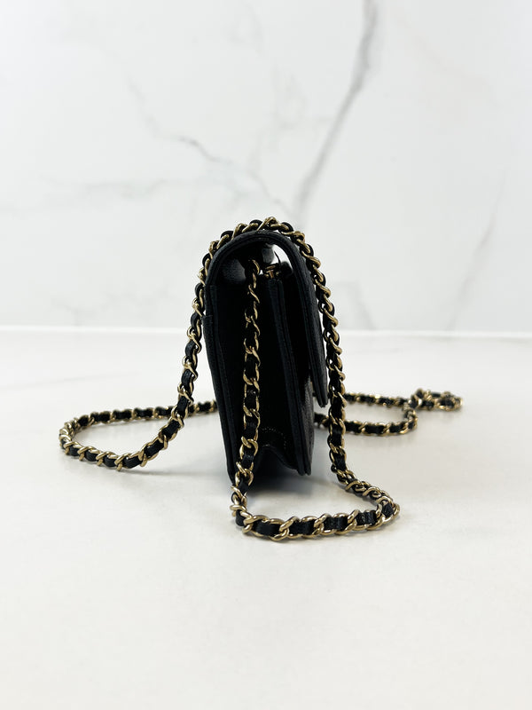 Chanel CC Caviar Black Classic Phone Holder WOC