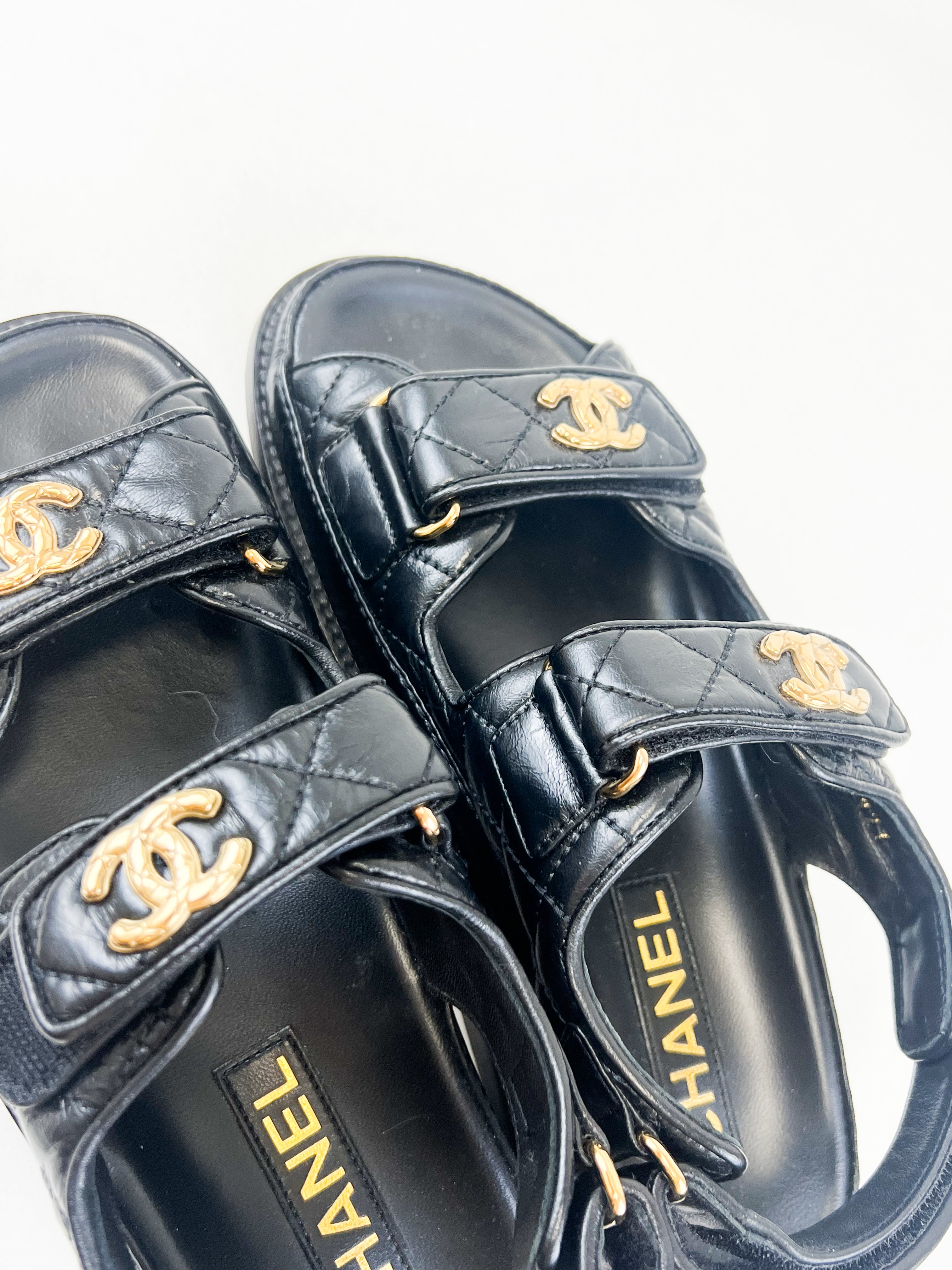 Chanel Black Leather Dad Sandal Size 36C