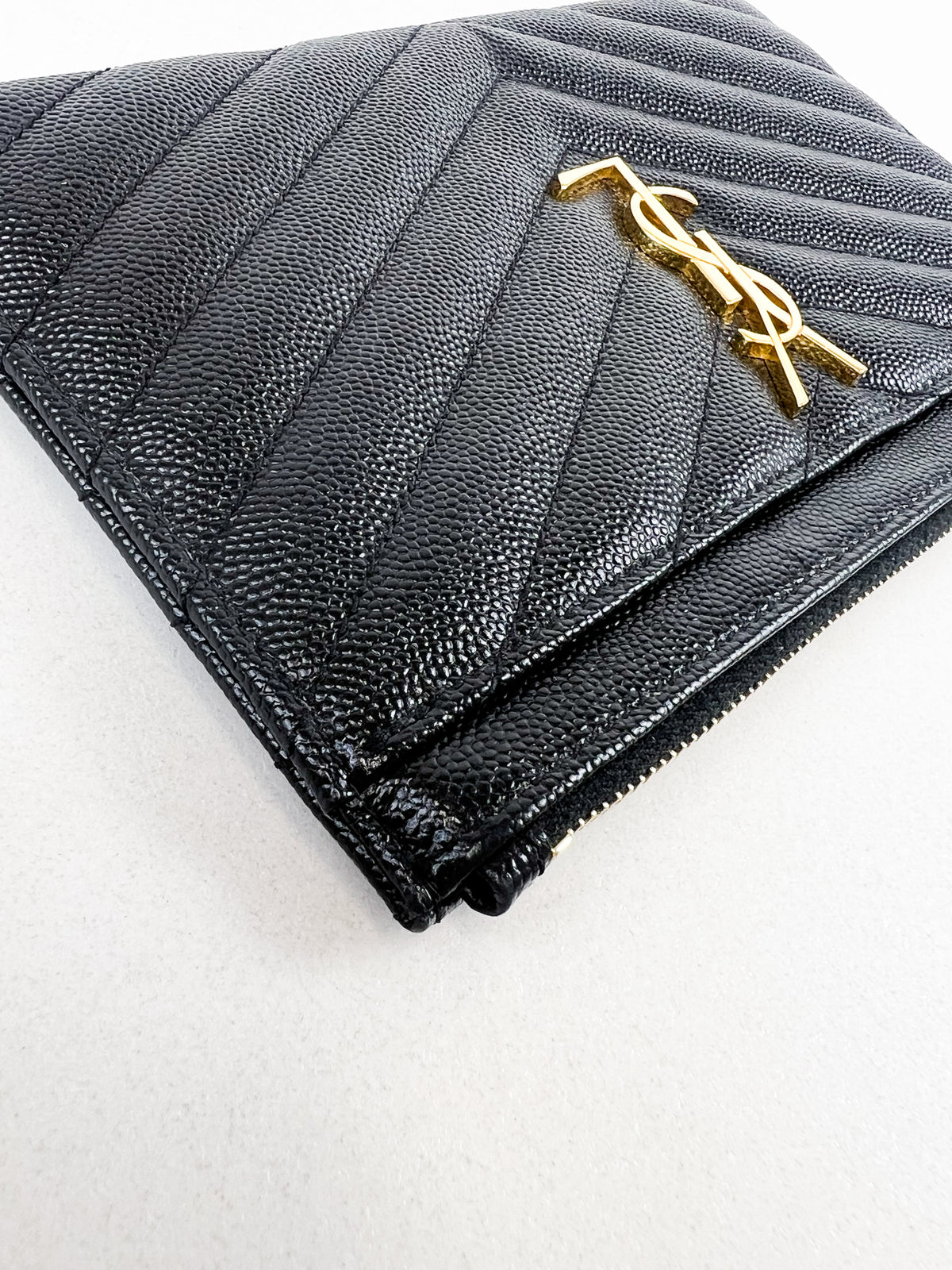 Saint Laurent Cassandre Metelasse Pouch in Grain De Poudre Leather with GHW
