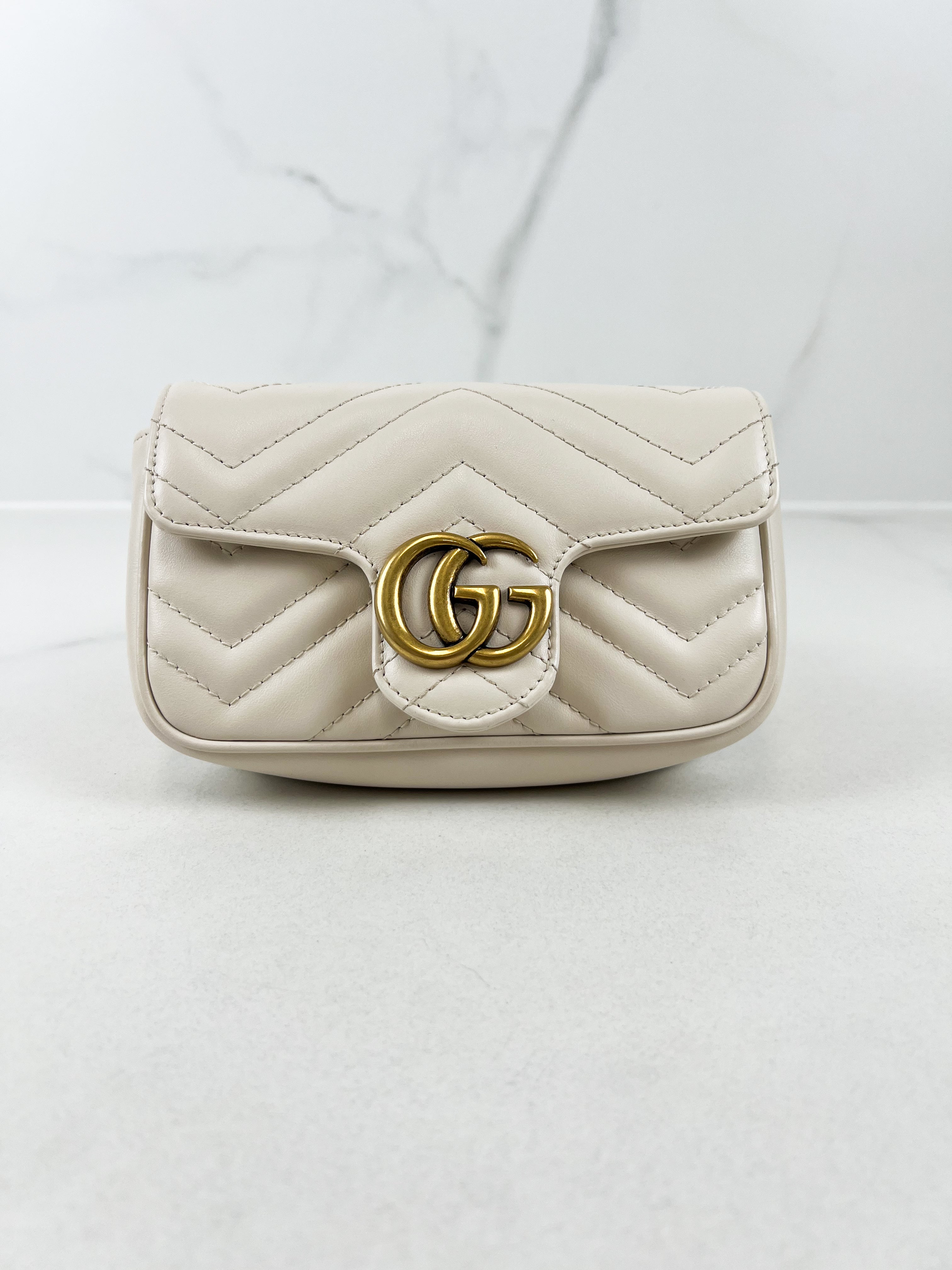 Gucci White GG Marmont Matelasse Super Mini Bag