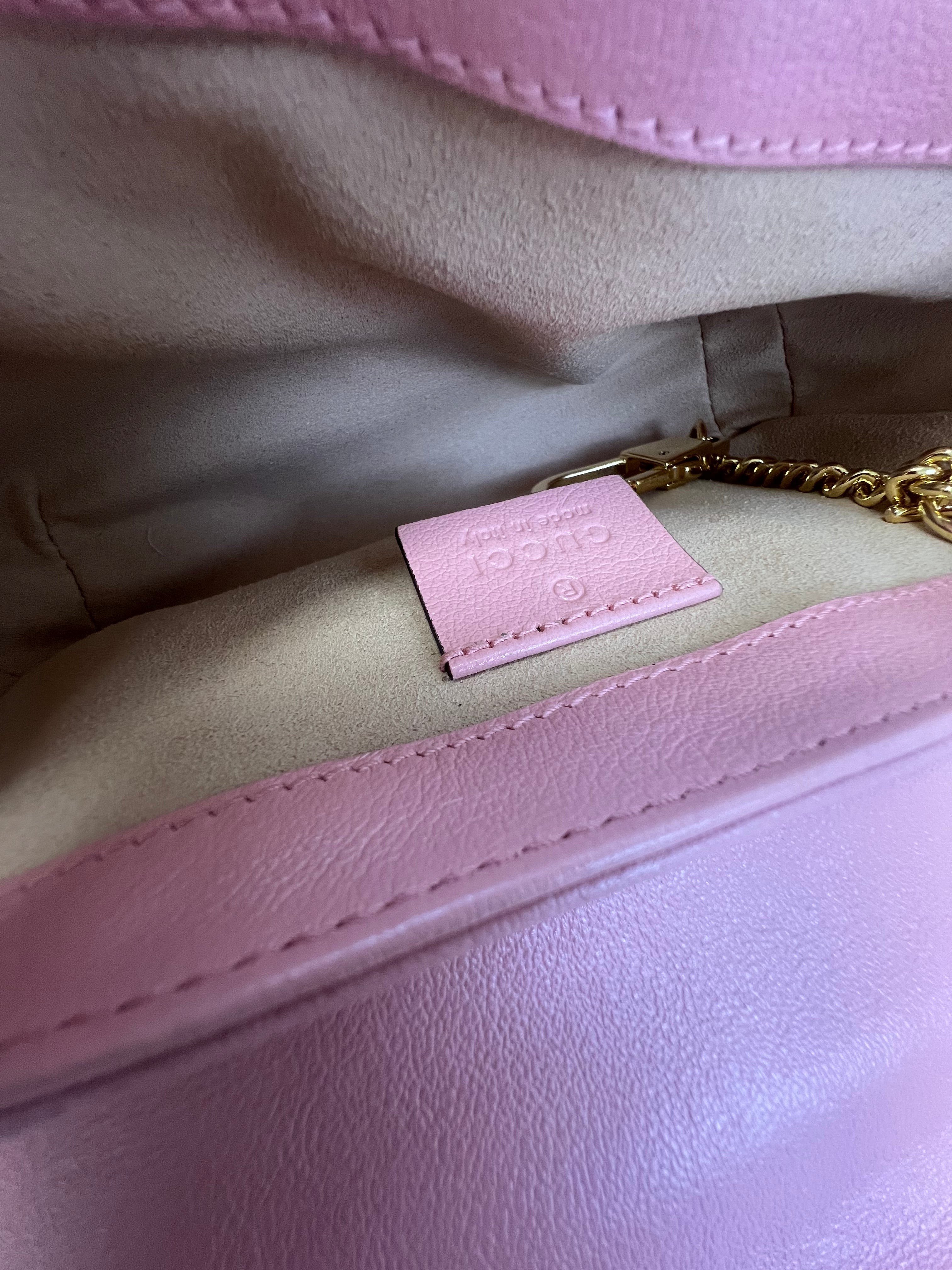 Gucci Super Mini Marmont in Red/Burgundy Matelassé Leather with Light Pink Piping