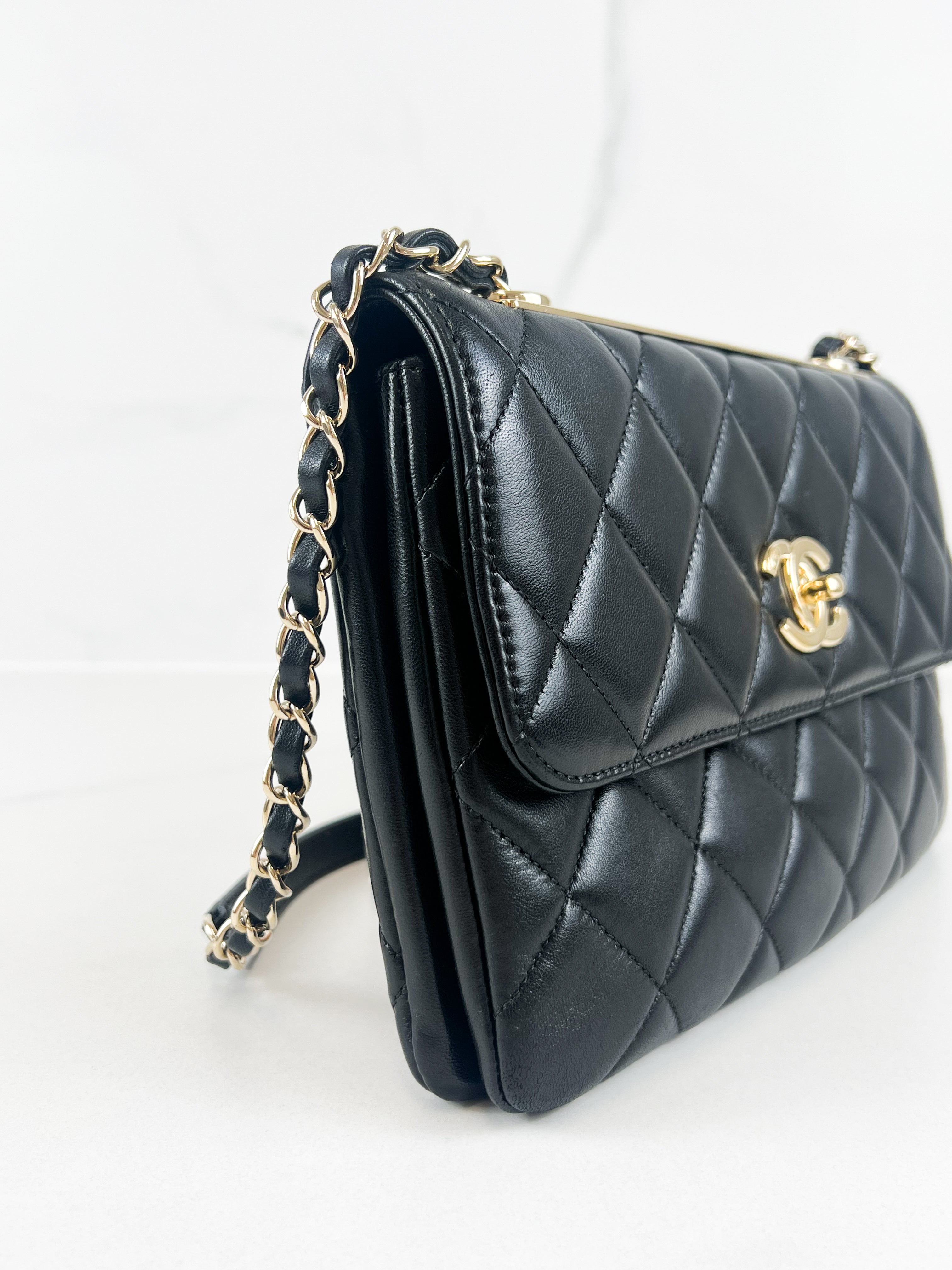 Chanel Small Lambskin Trendy Flap Bag in Black with GHW